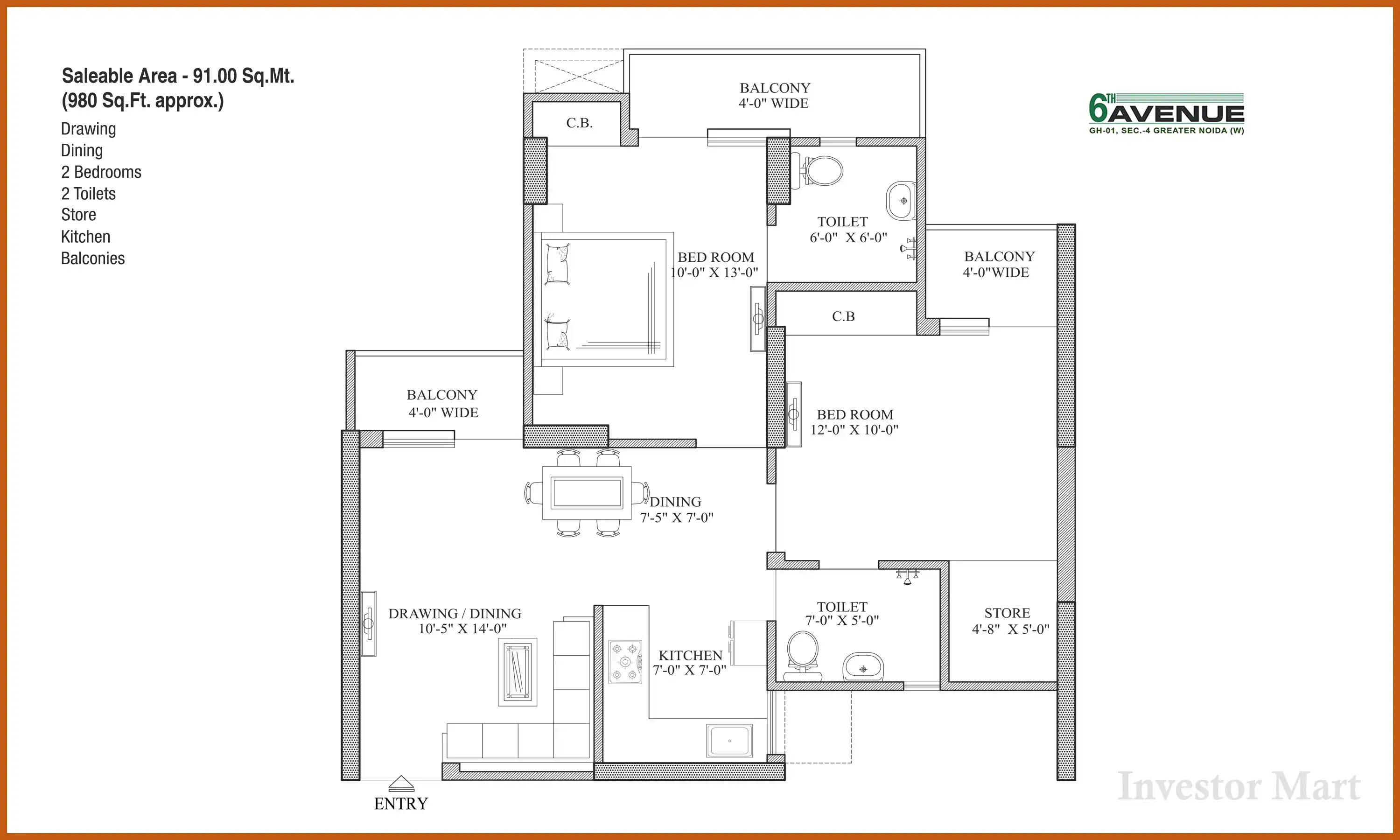 980 Sqft