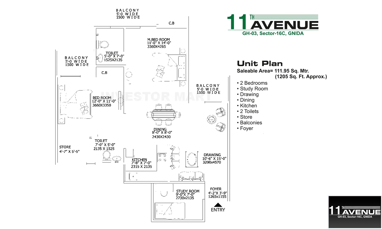 1205 Sqft
