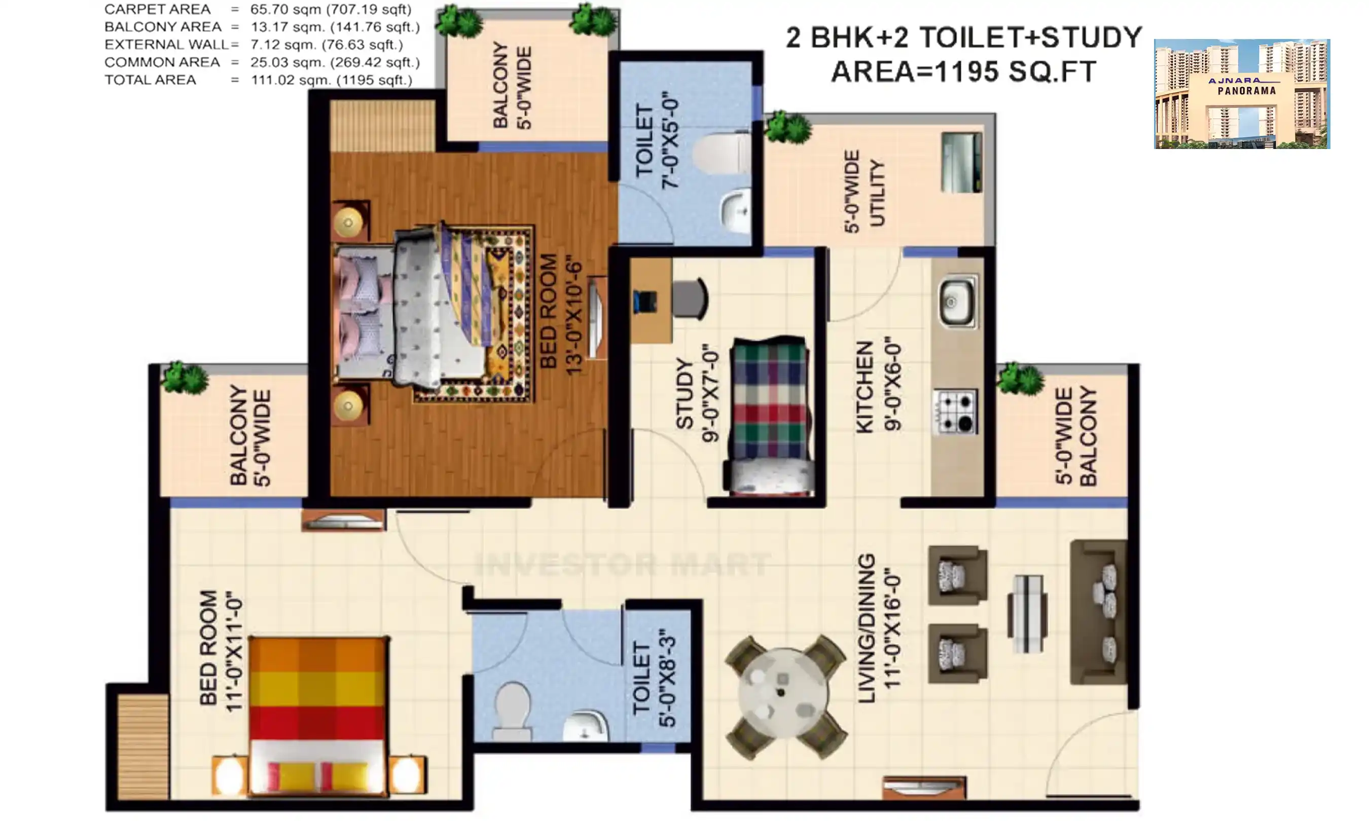 1195 Sqft