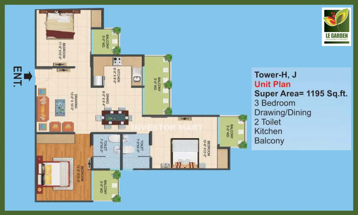 1195 Sqft
