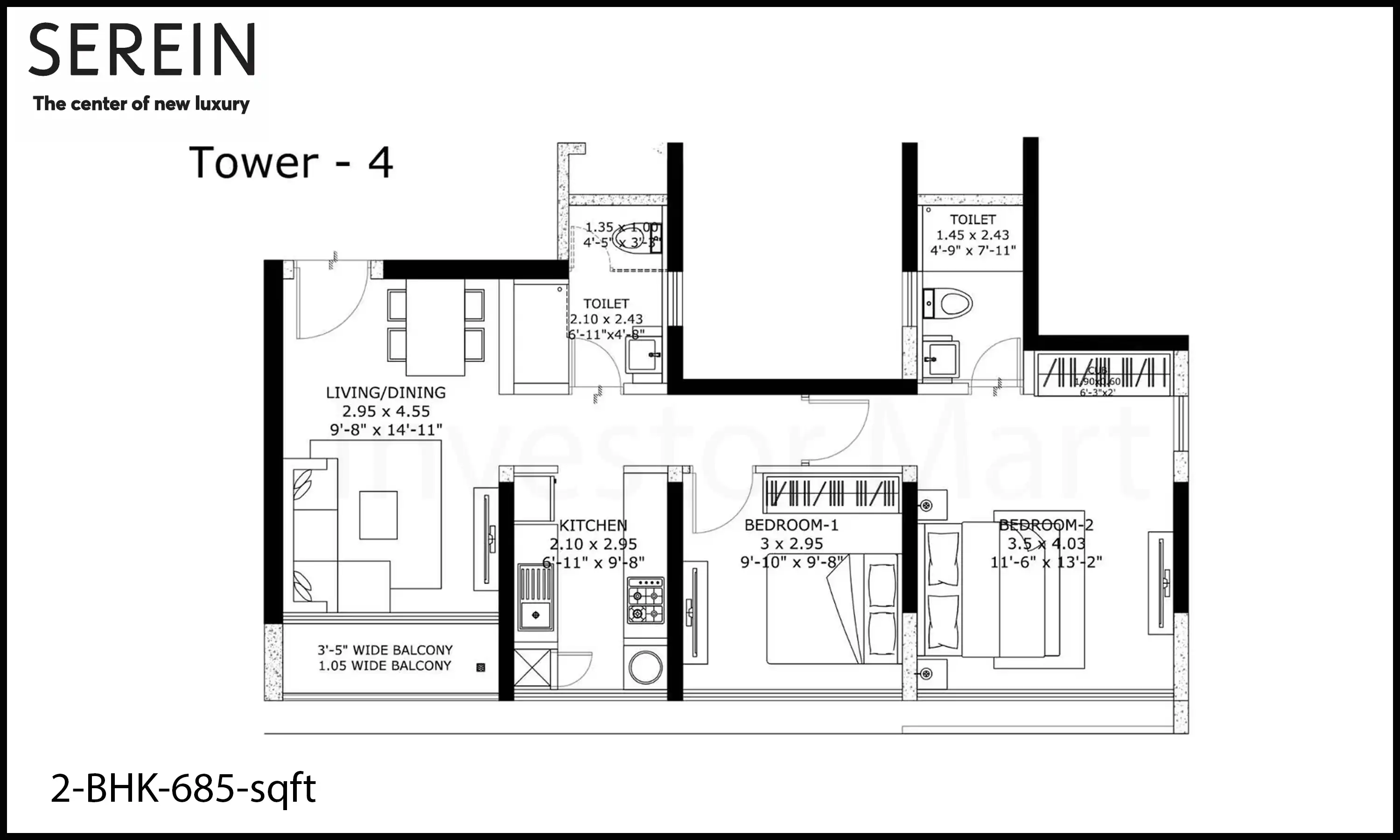 685 Sqft
