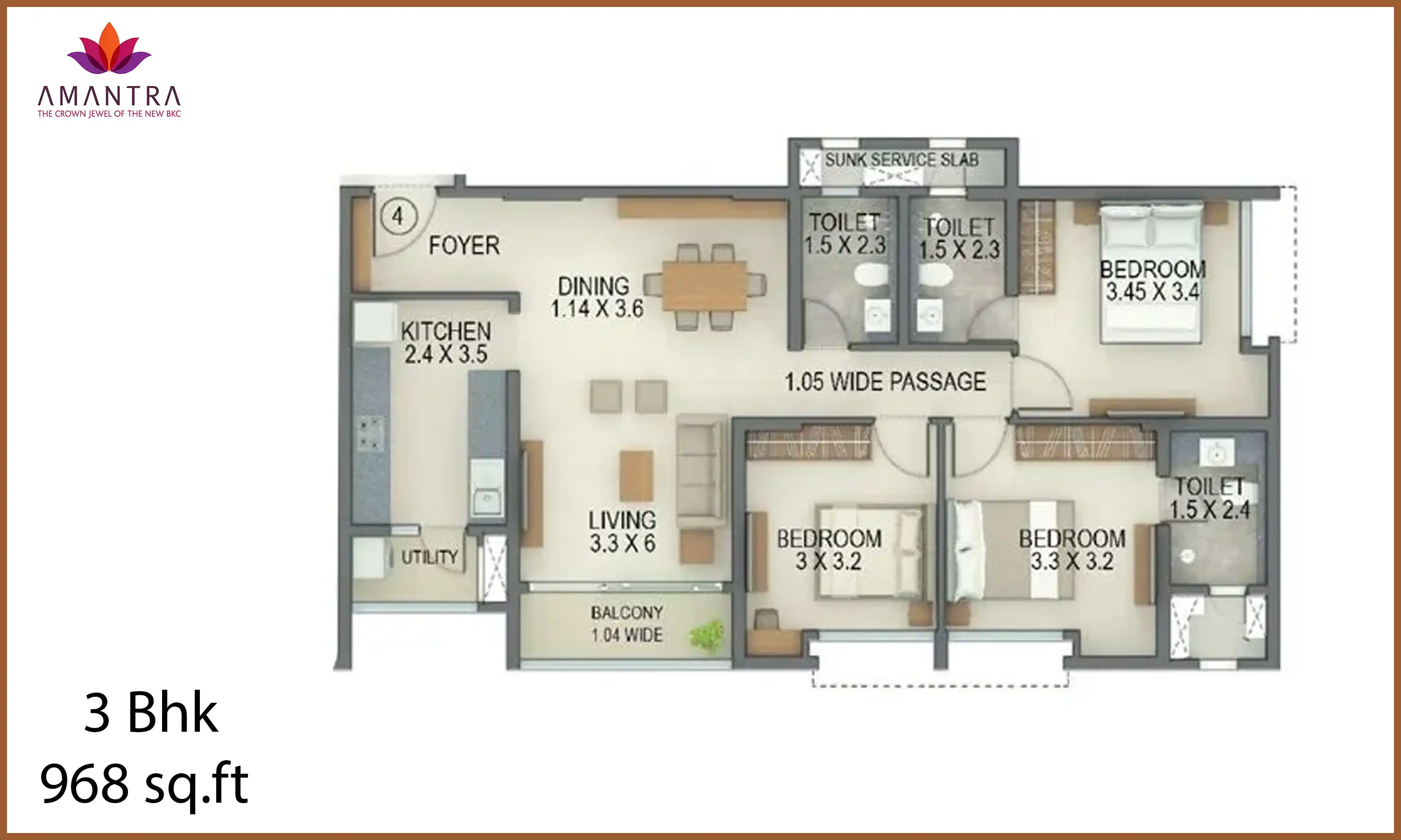 968 Sqft