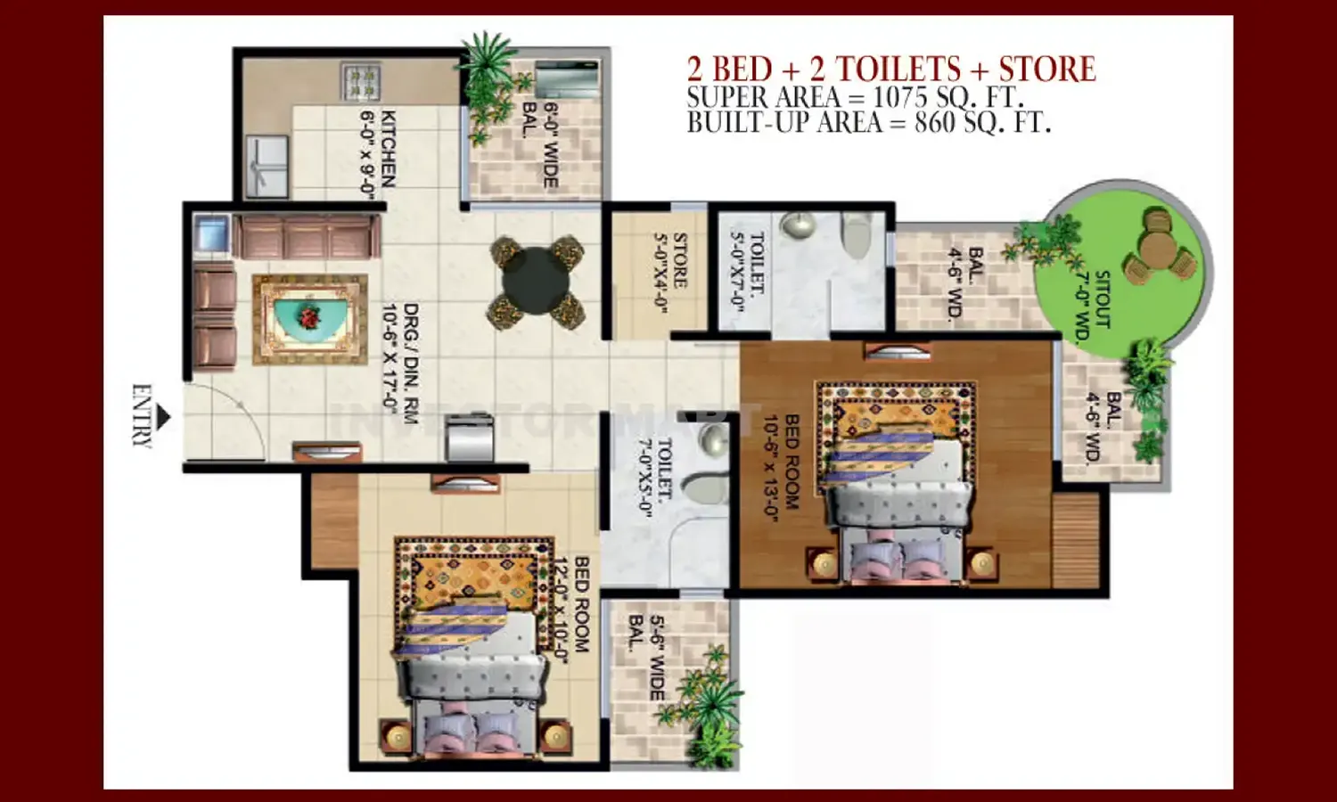 1075 Sqft