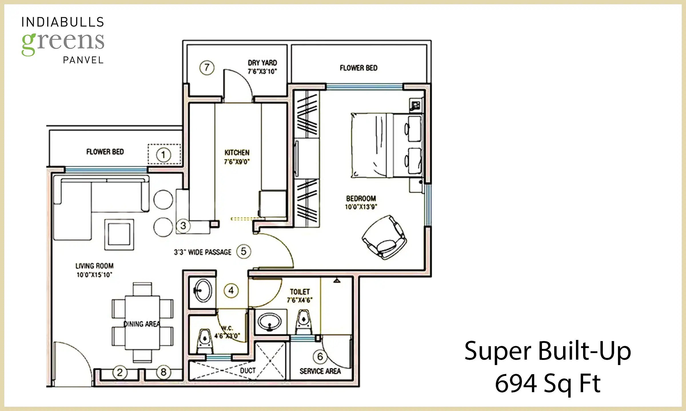694 Sqft