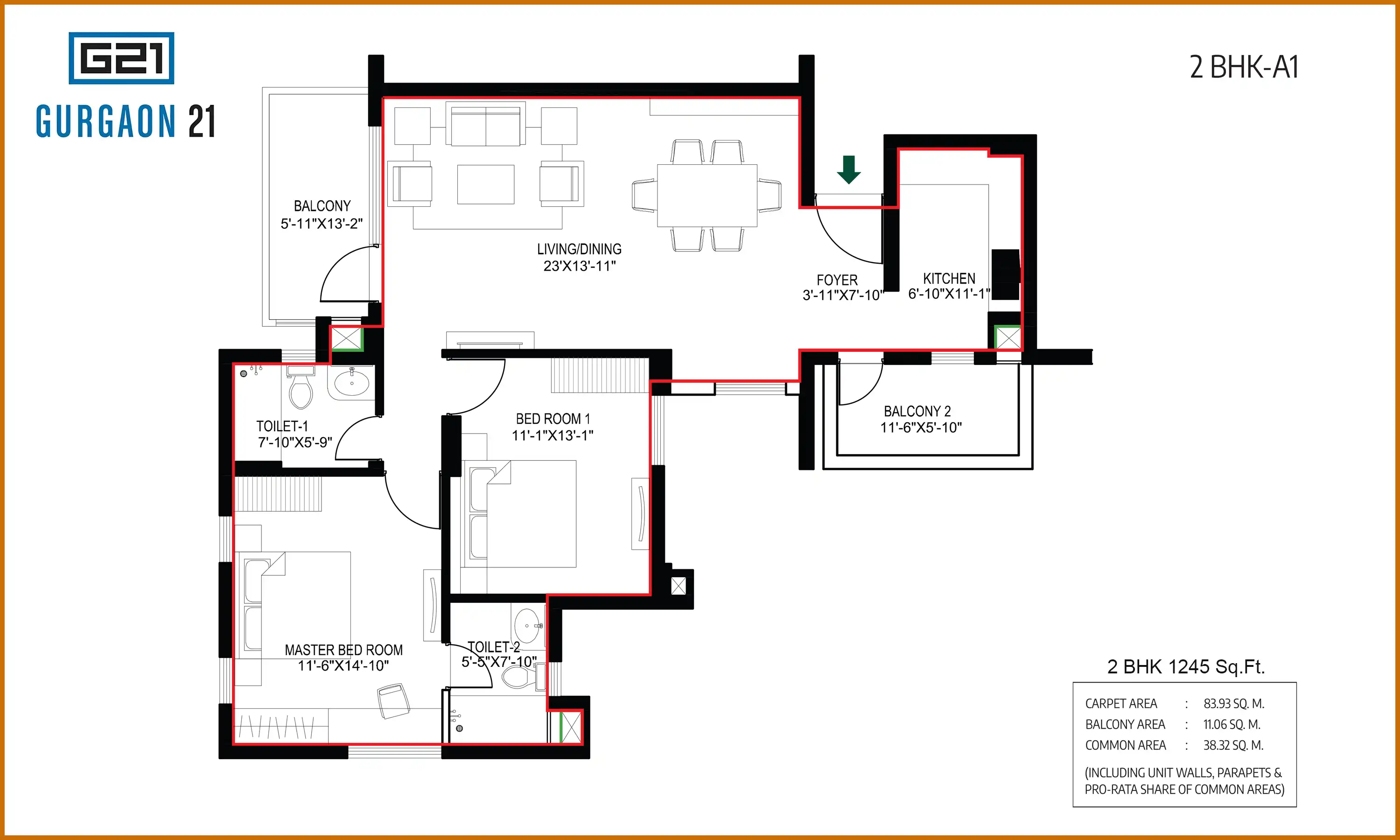 1245 Sqft