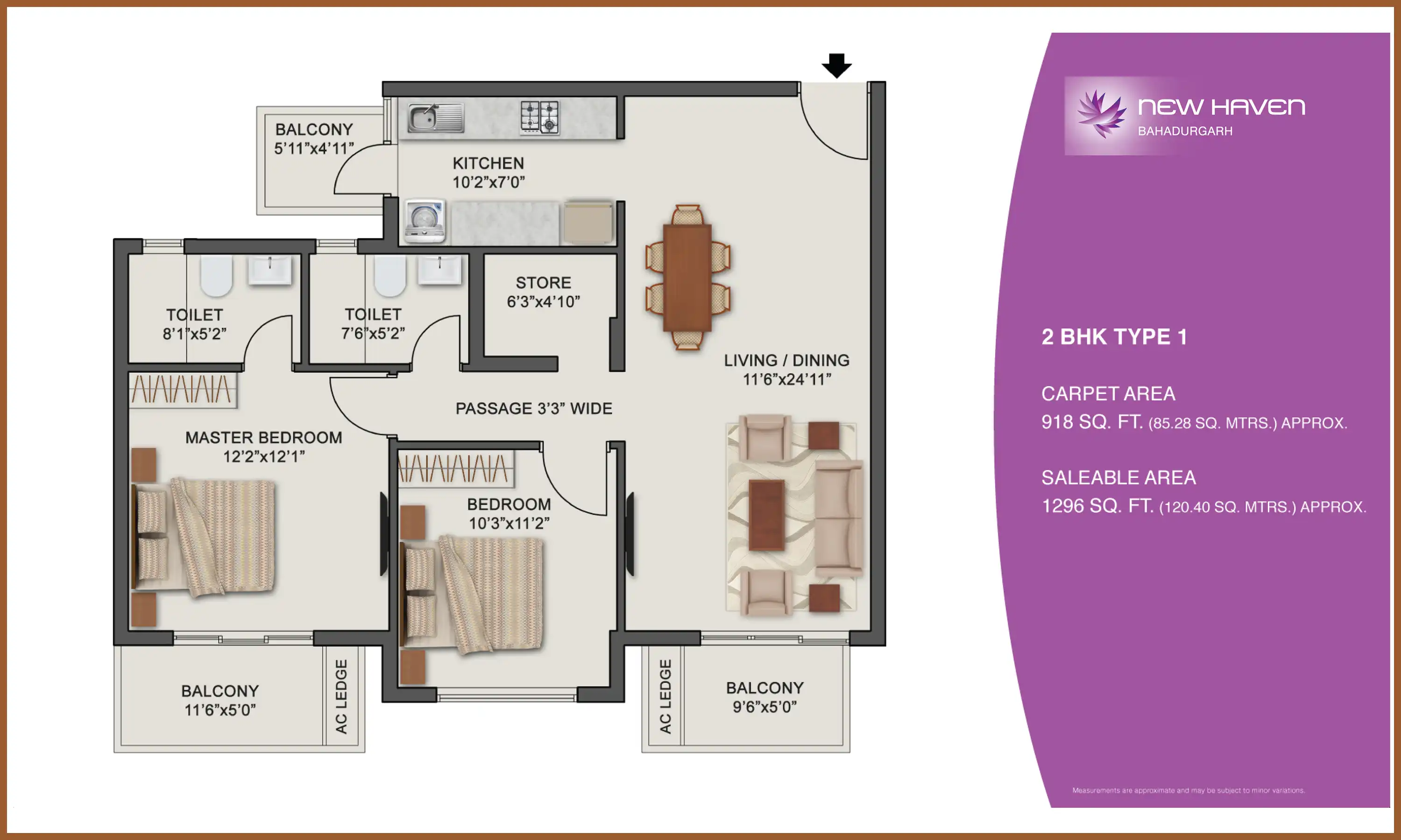 1296 Sqft