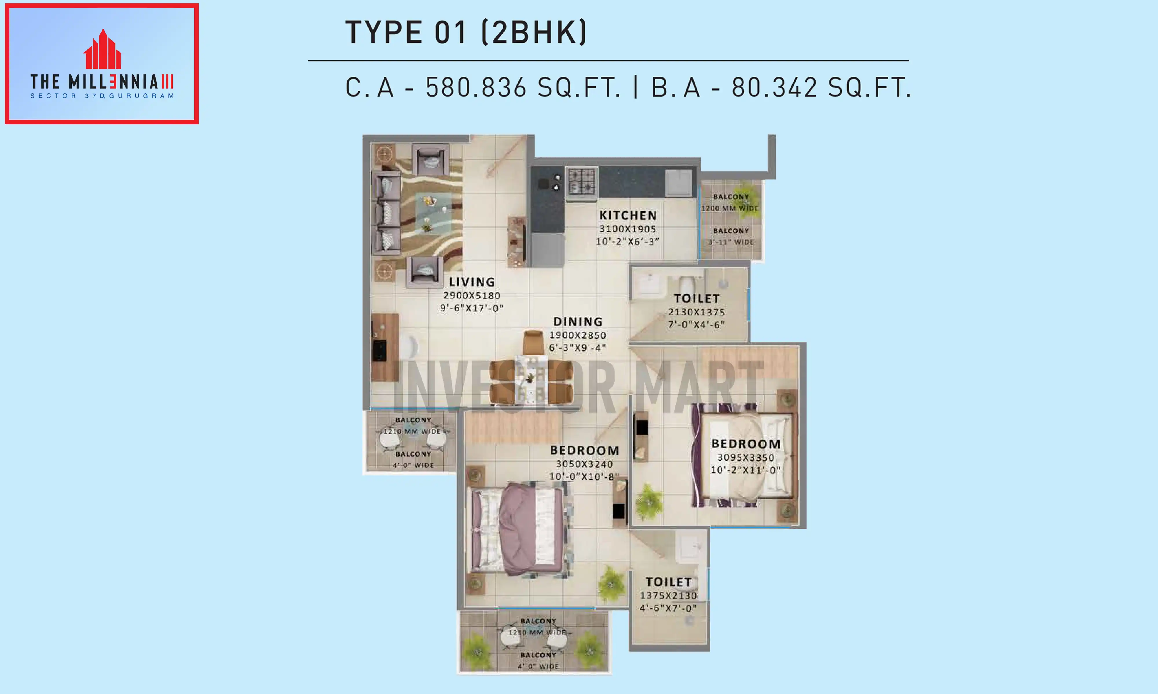 580 Sqft