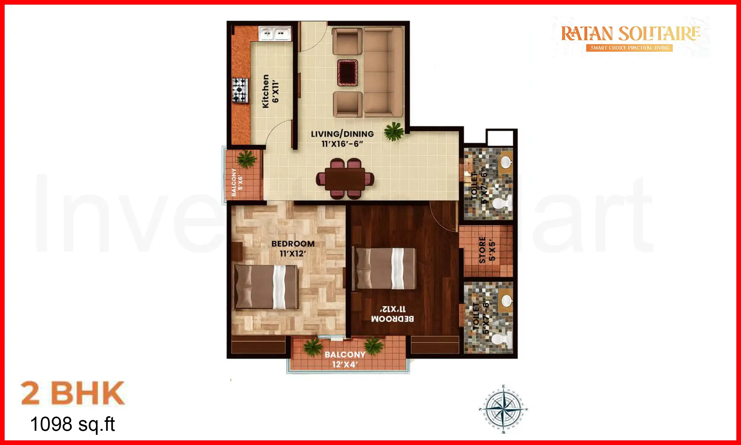 1098 Sqft