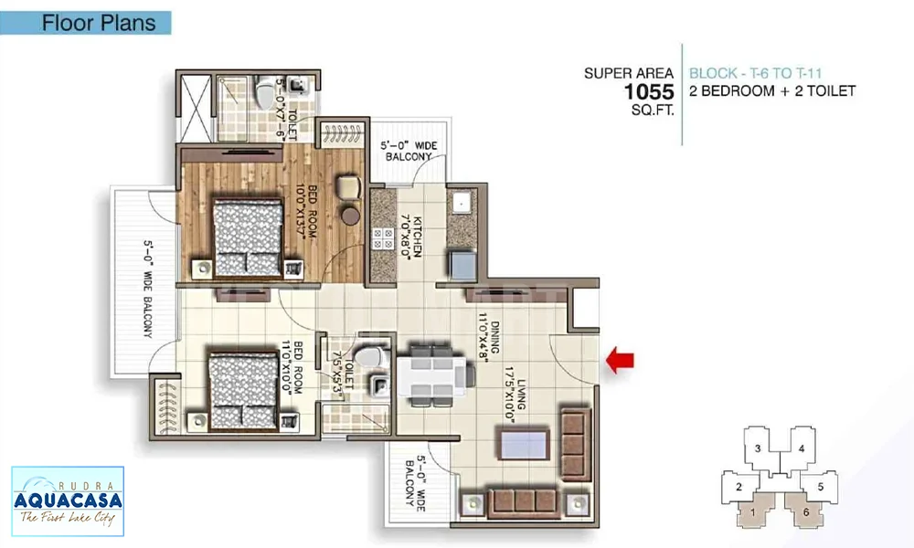 1055 Sqft