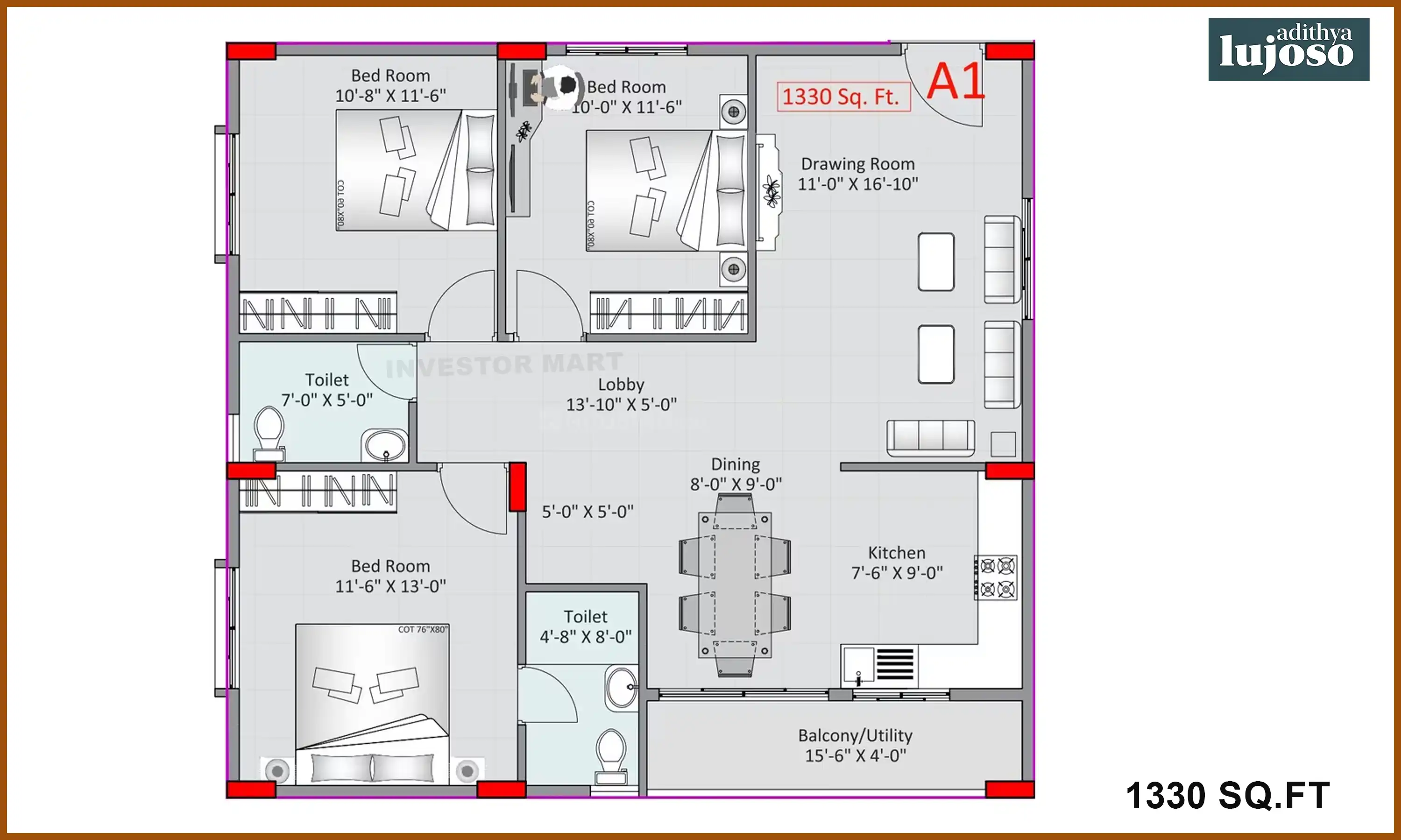 1330 Sqft