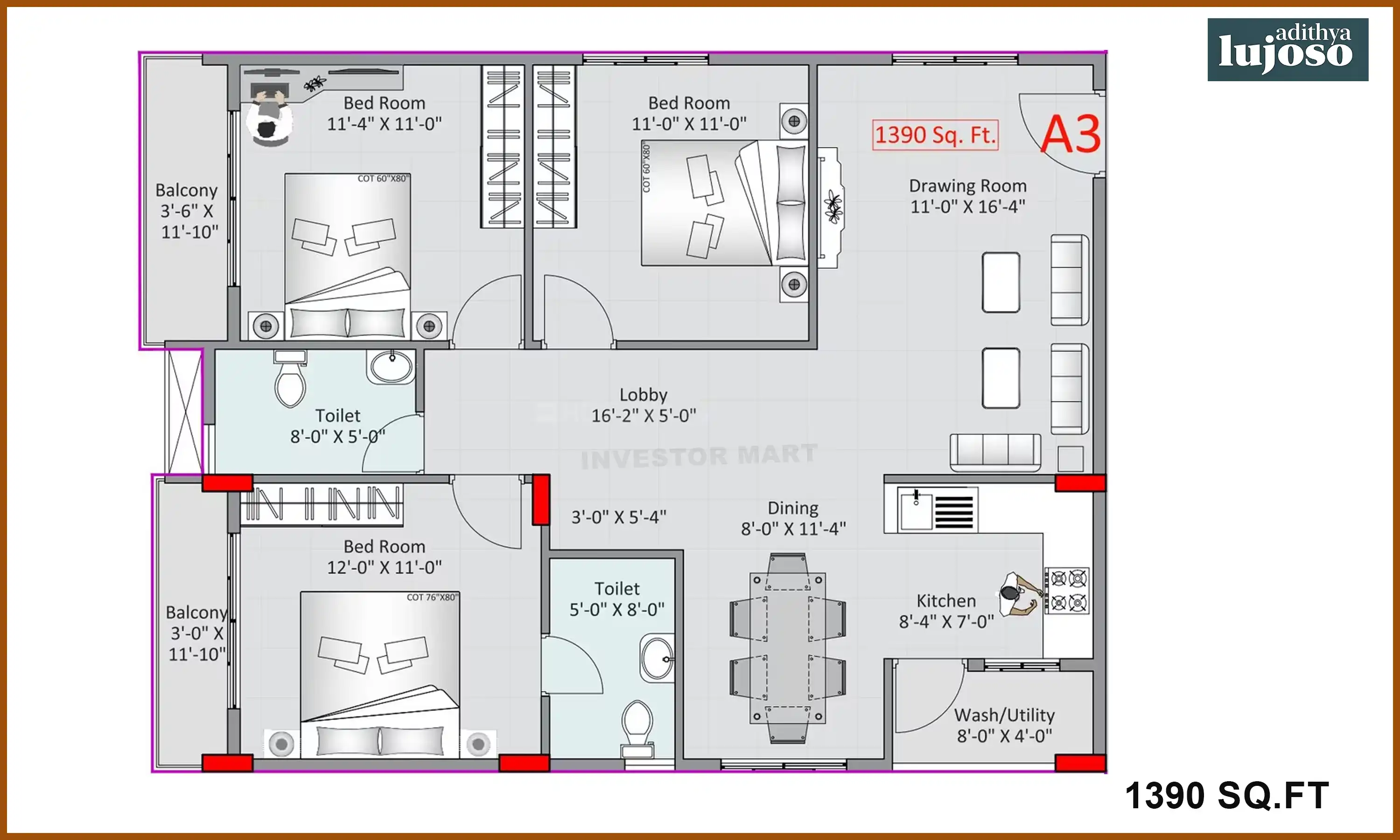 1390 Sqft