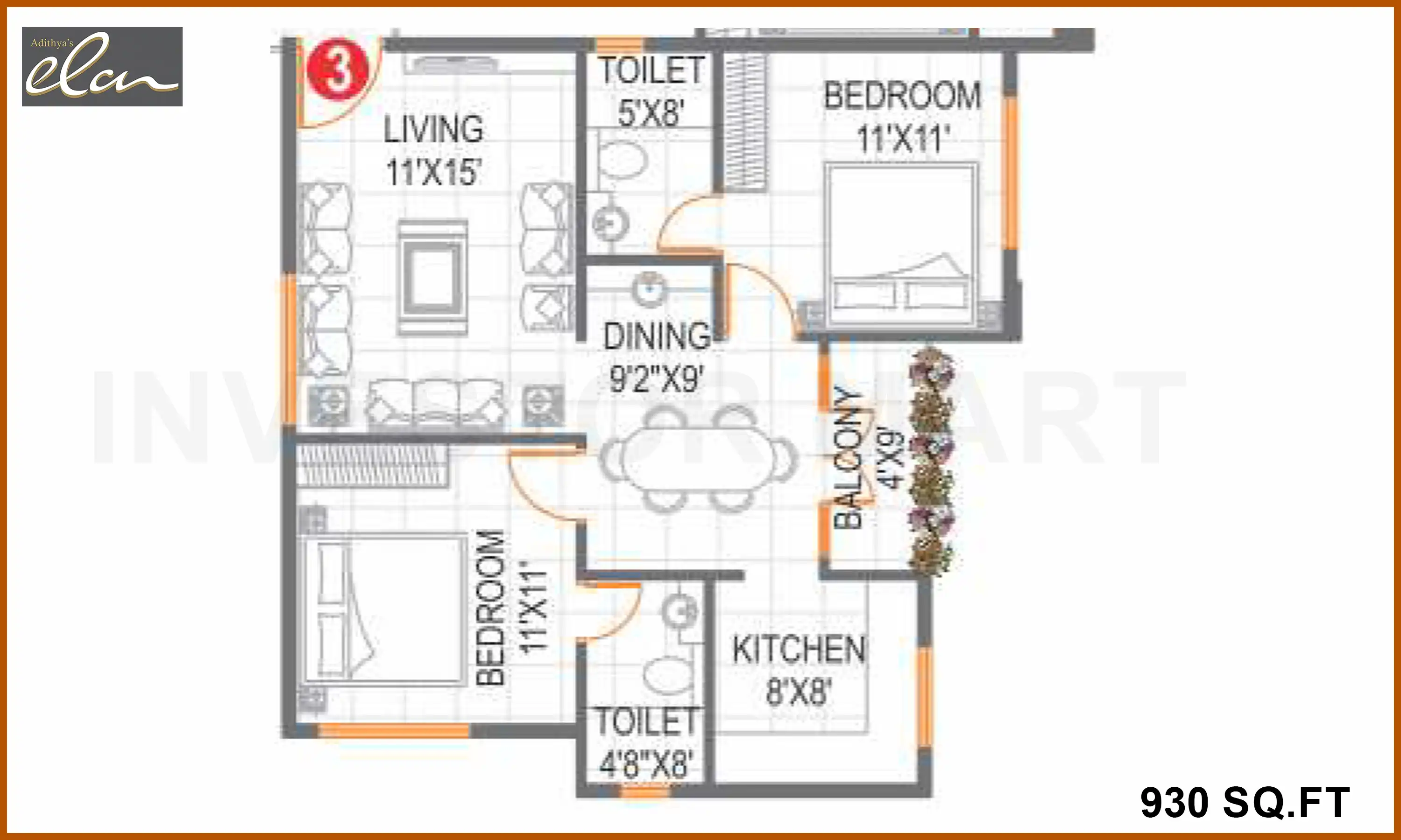 930 Sqft