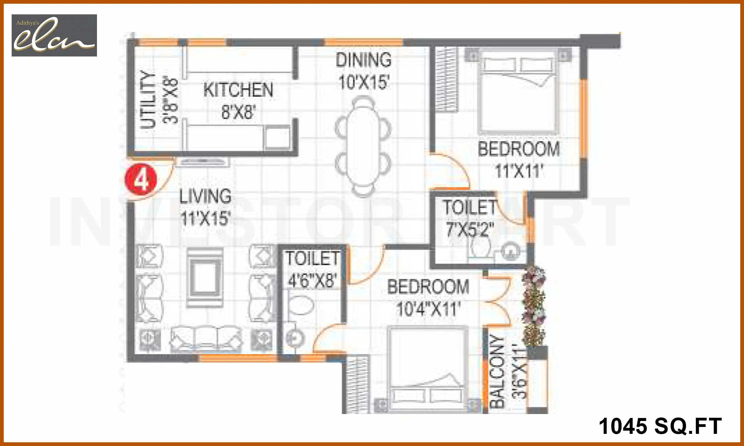 1045 Sqft