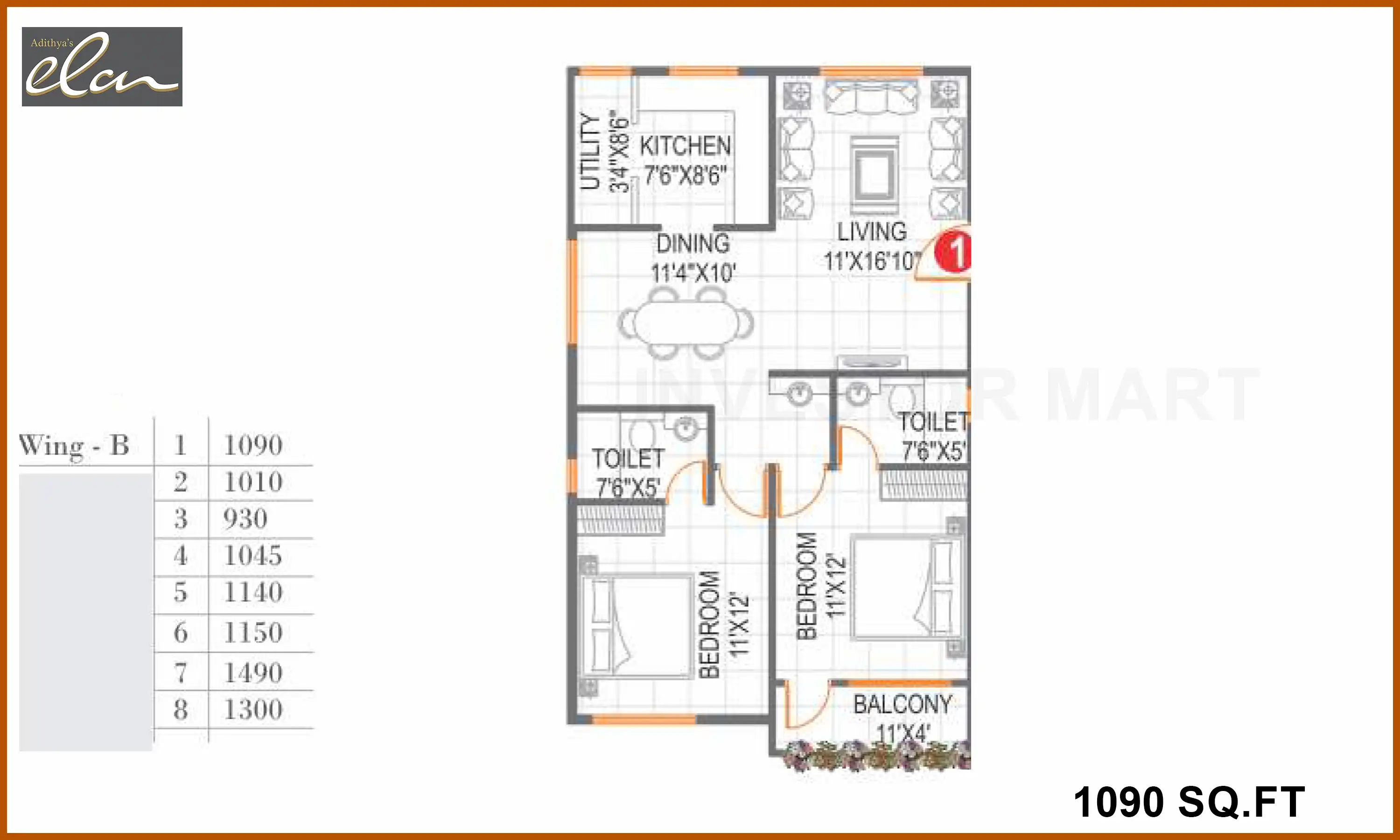 1090 Sqft