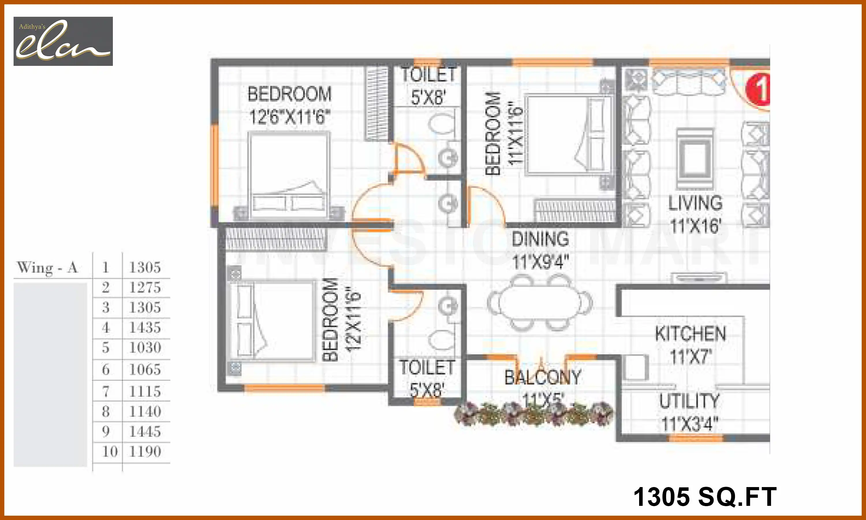1305 Sqft