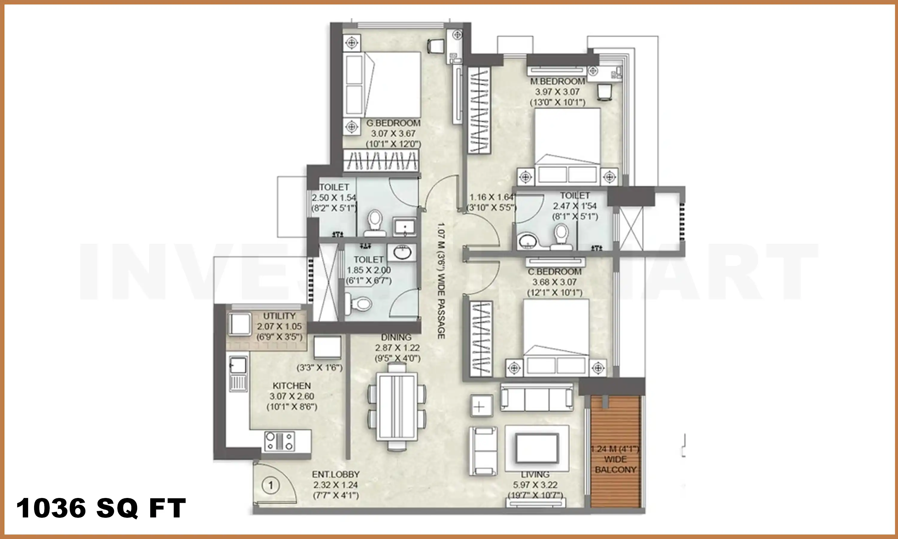 1036 Sqft