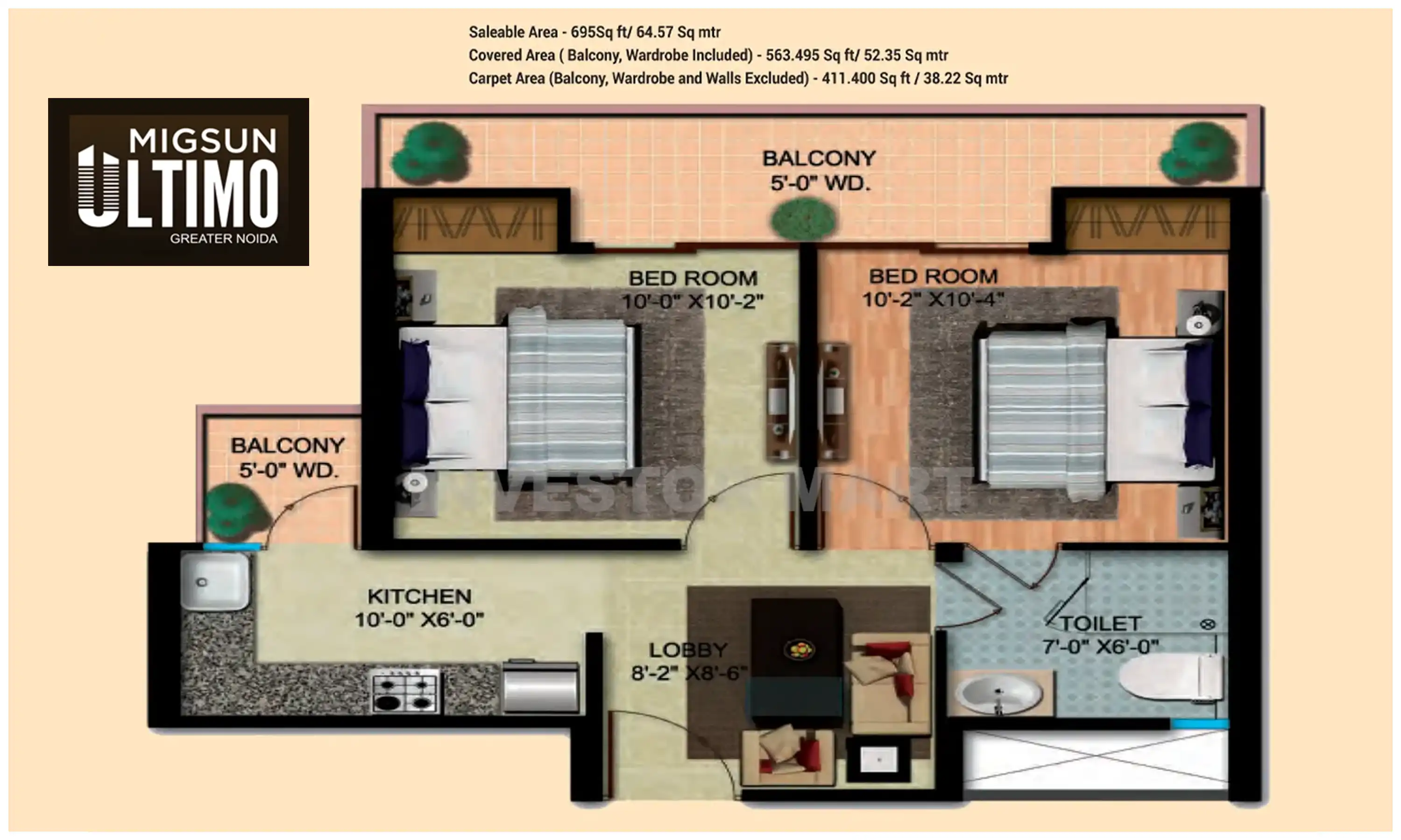 695 Sqft
