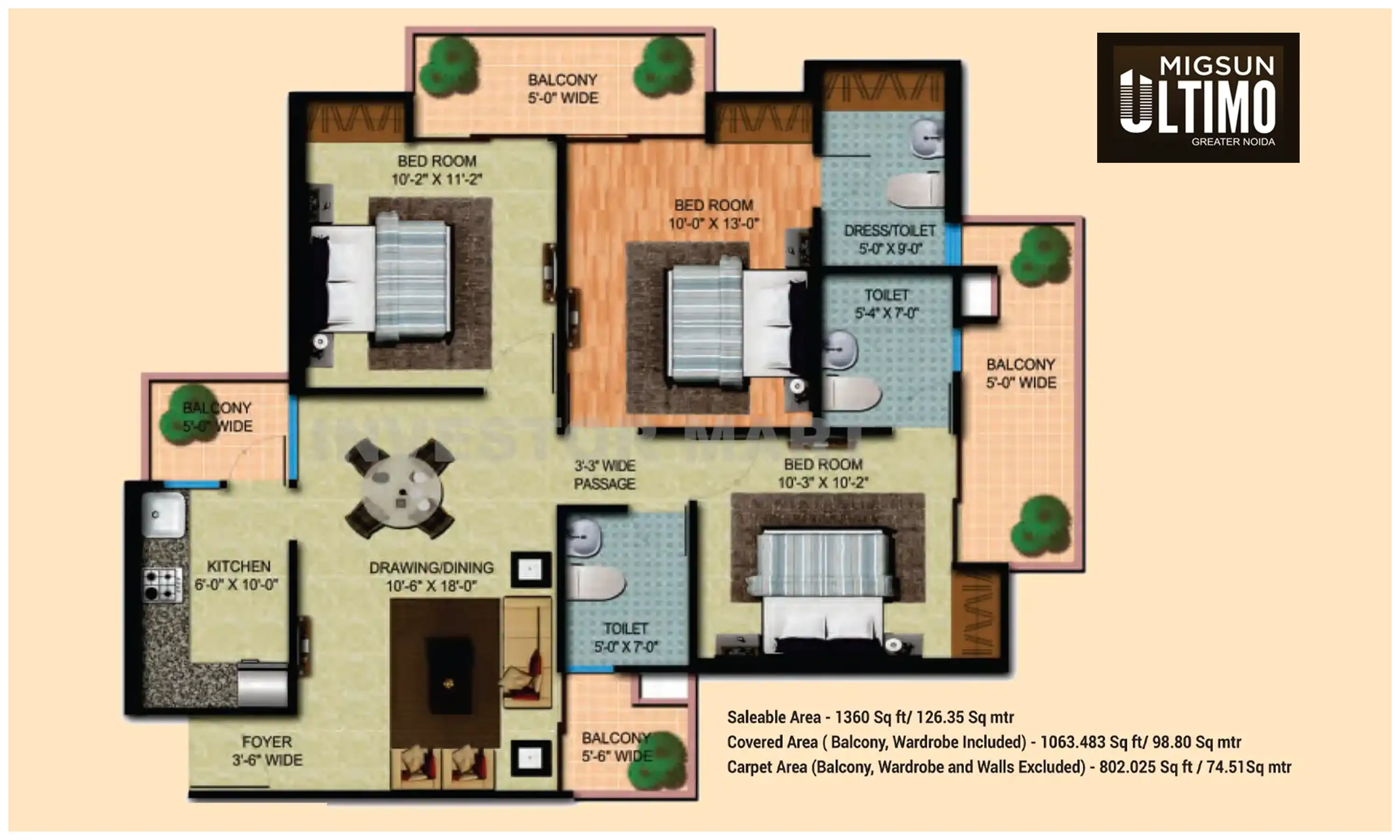 1360 Sqft