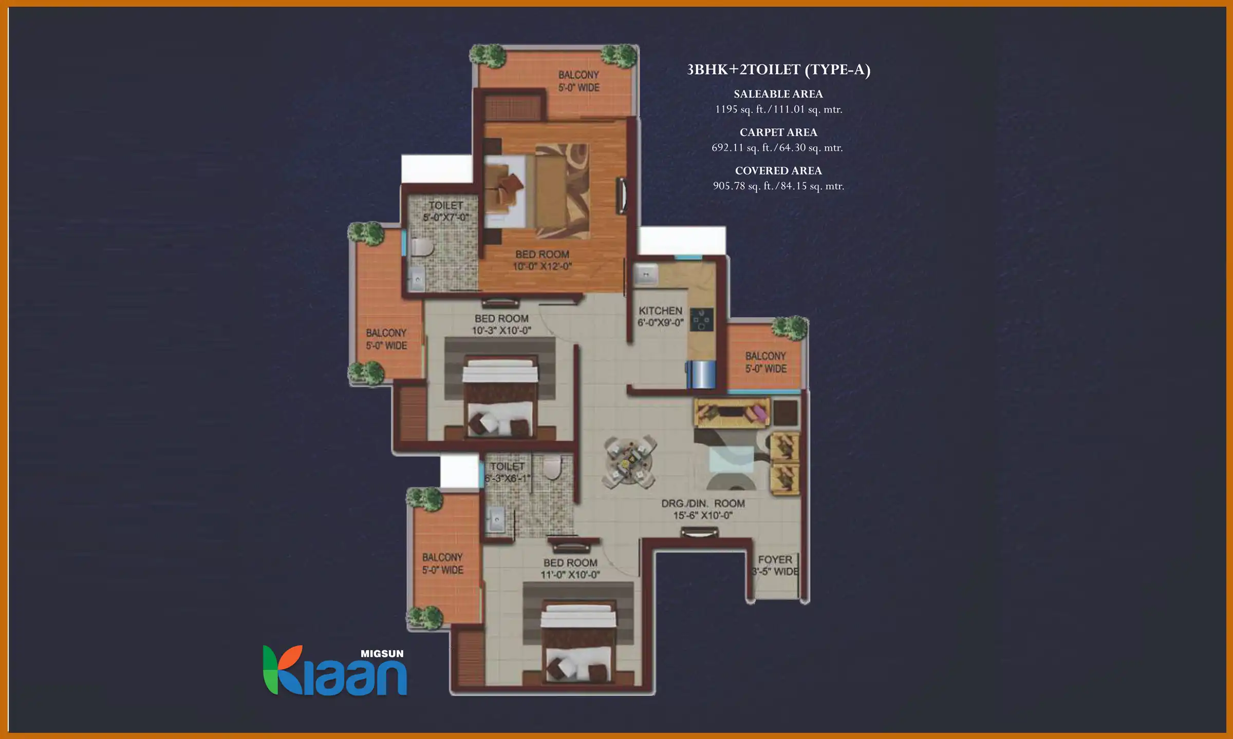 1195 Sqft