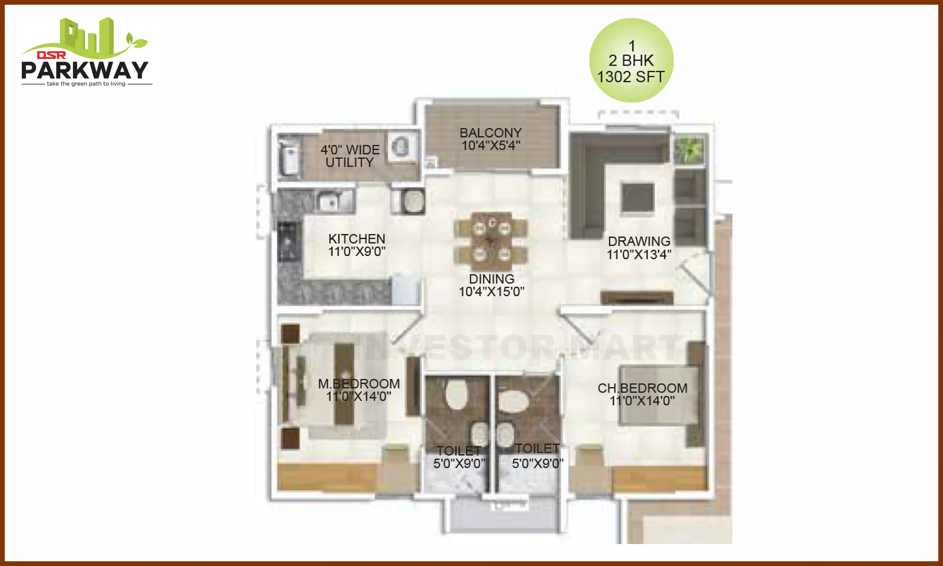 1302 Sqft