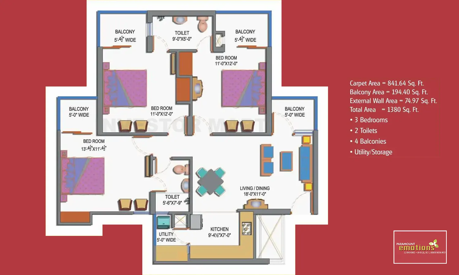 1380 Sqft