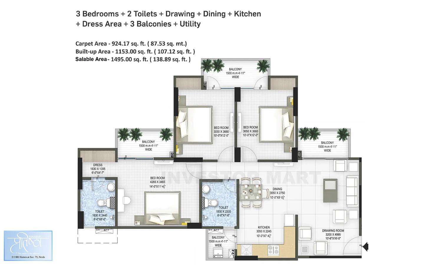 1495 Sqft