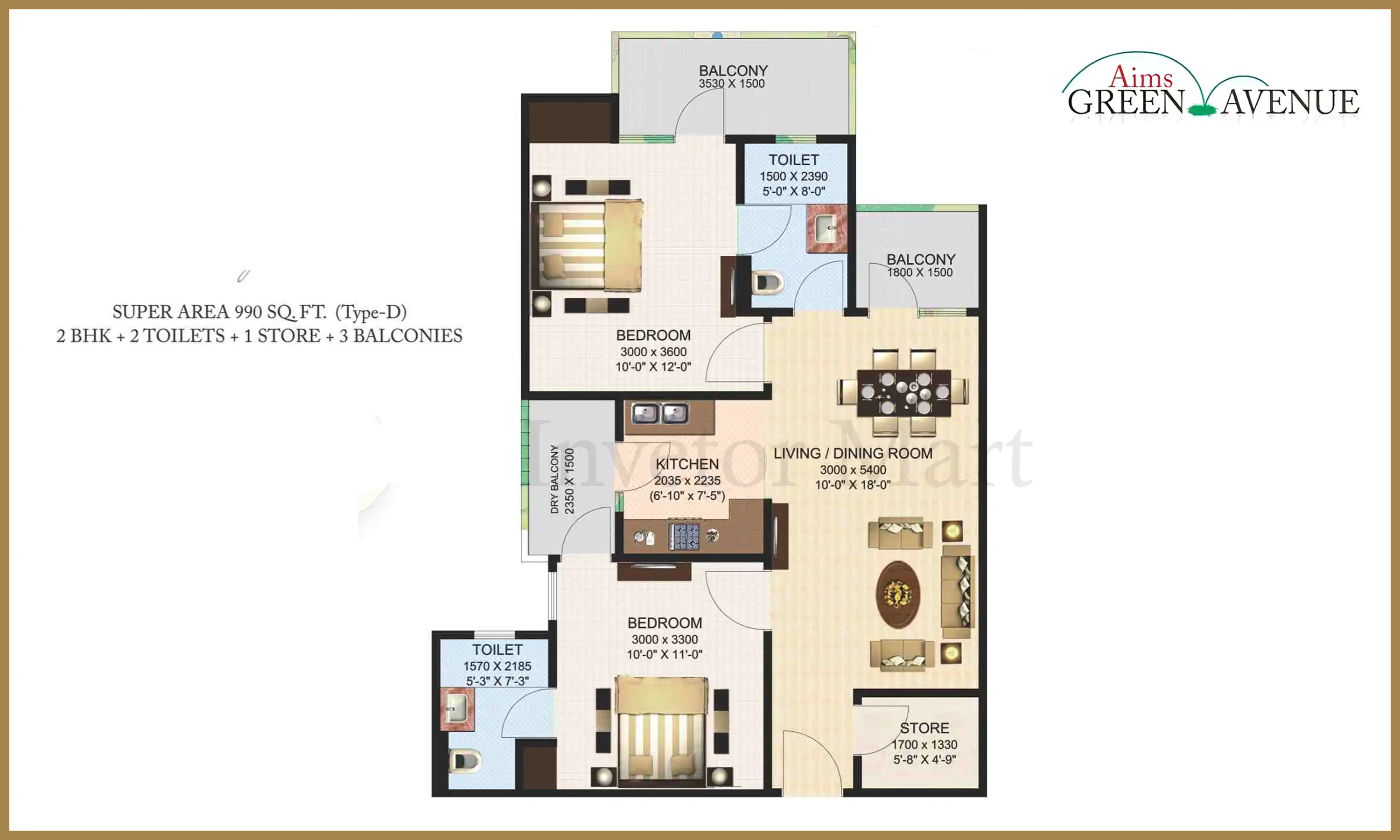 990 Sqft
