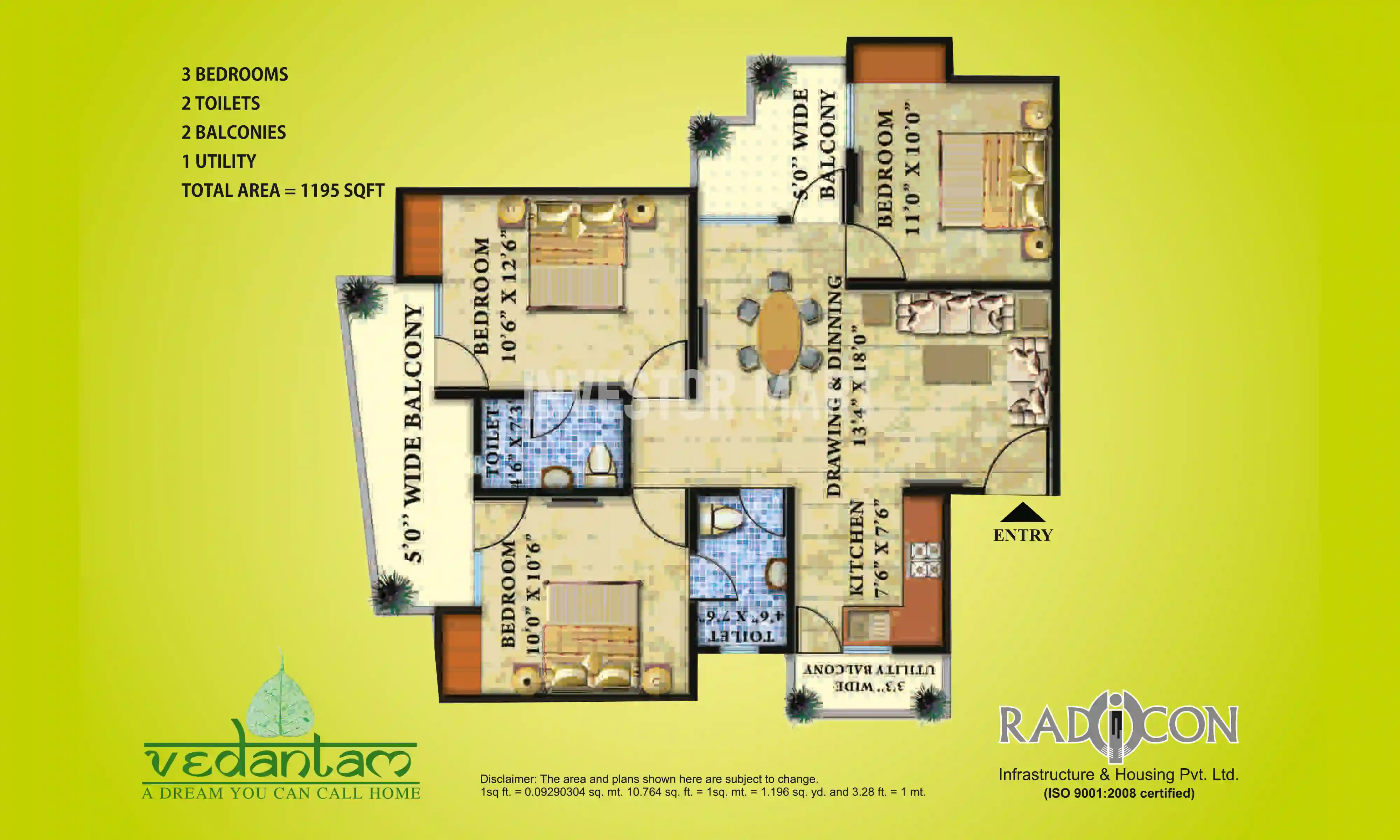 1195 Sqft