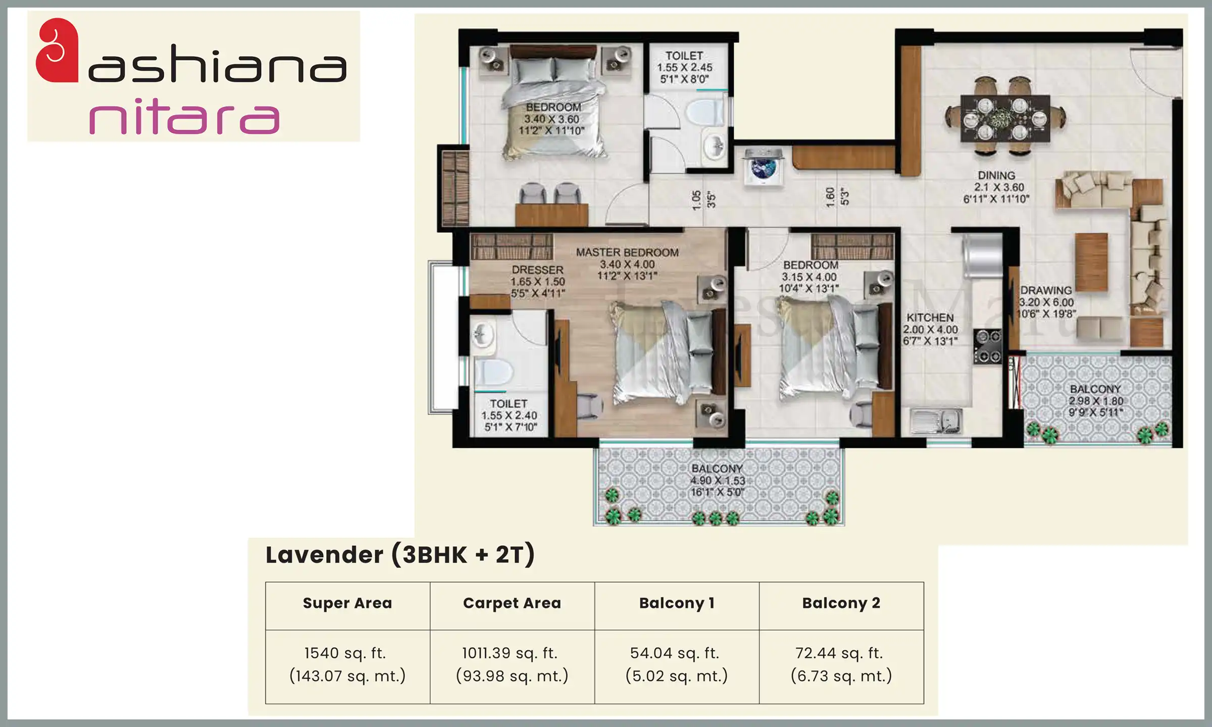 1540 Sqft