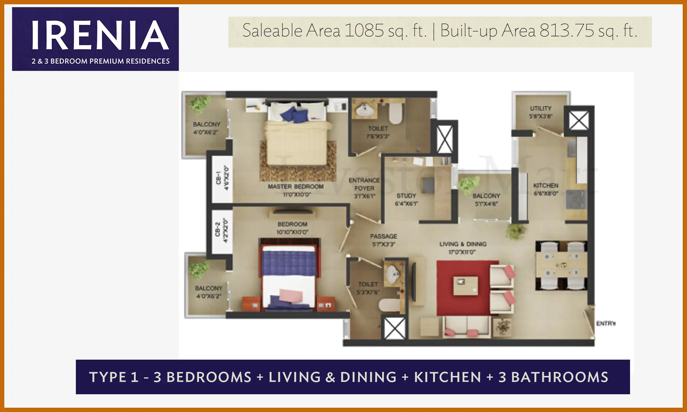 1085 Sqft