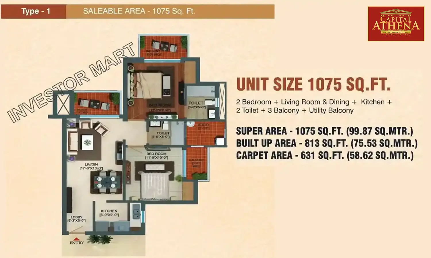 1075 Sqft