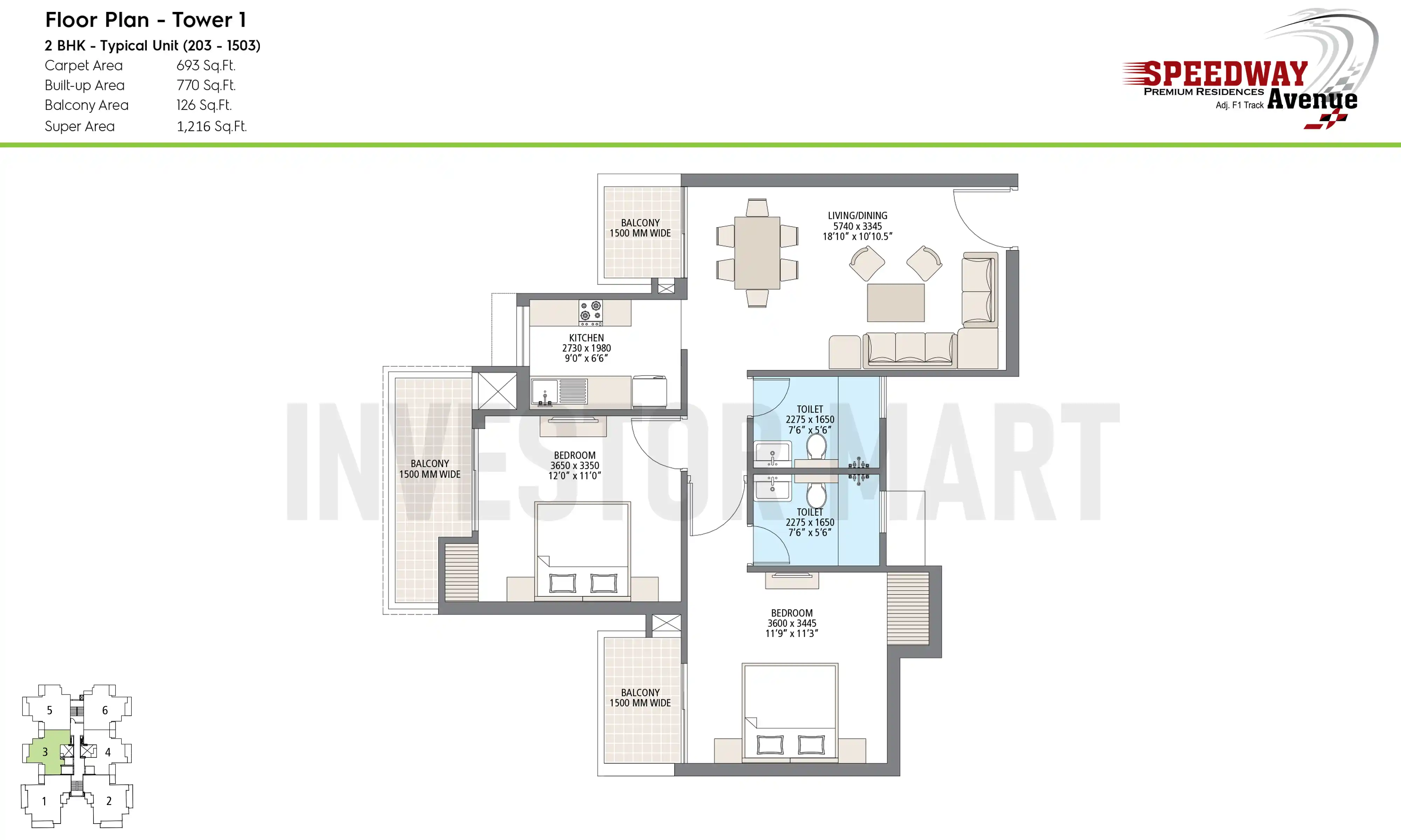1216 Sqft