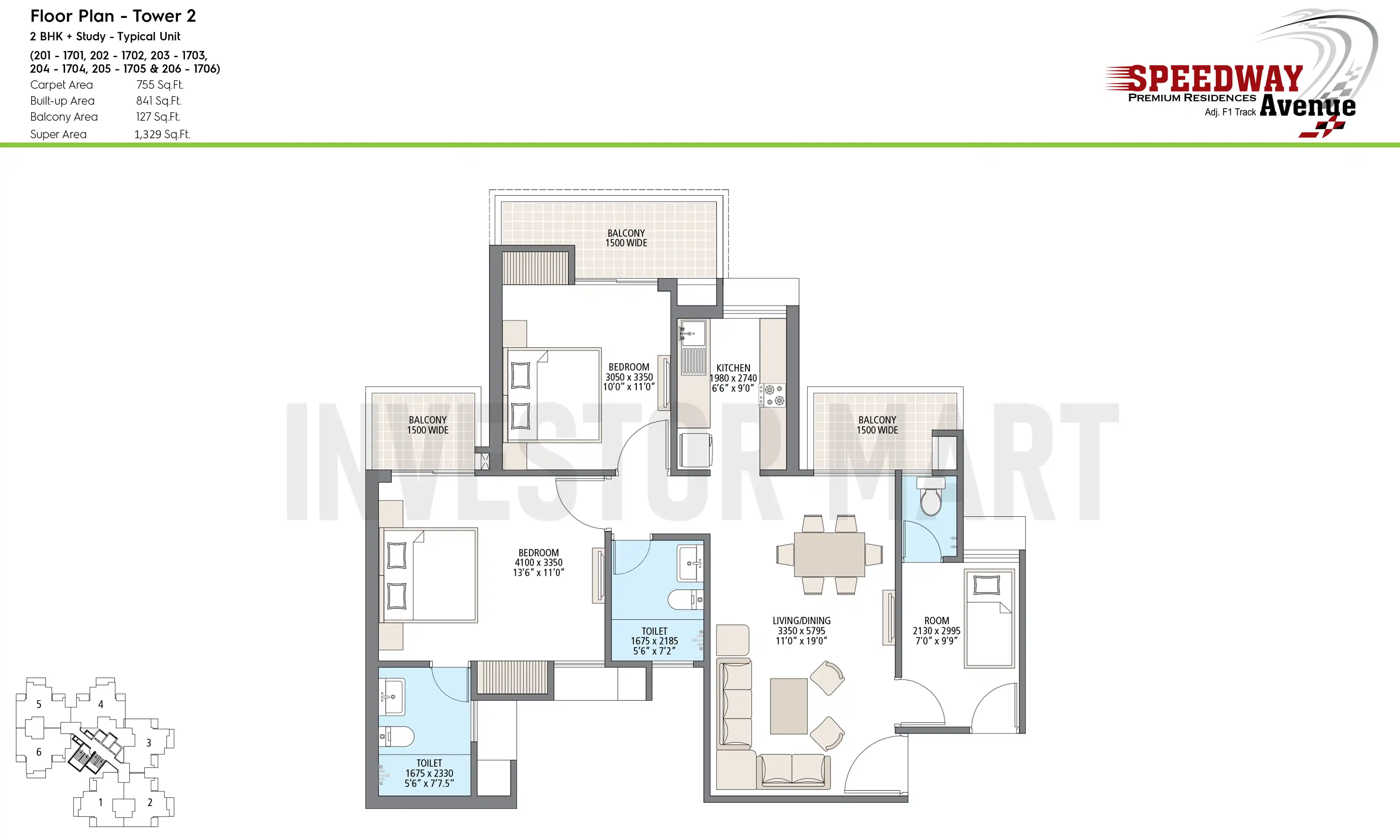 1329 Sqft