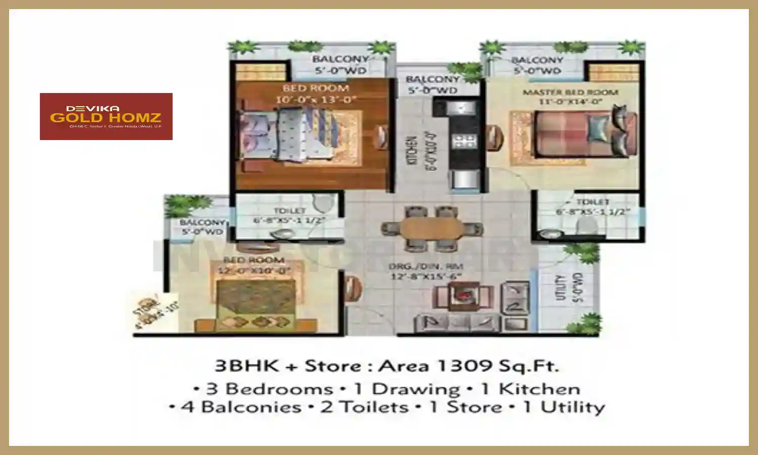 1309 Sqft