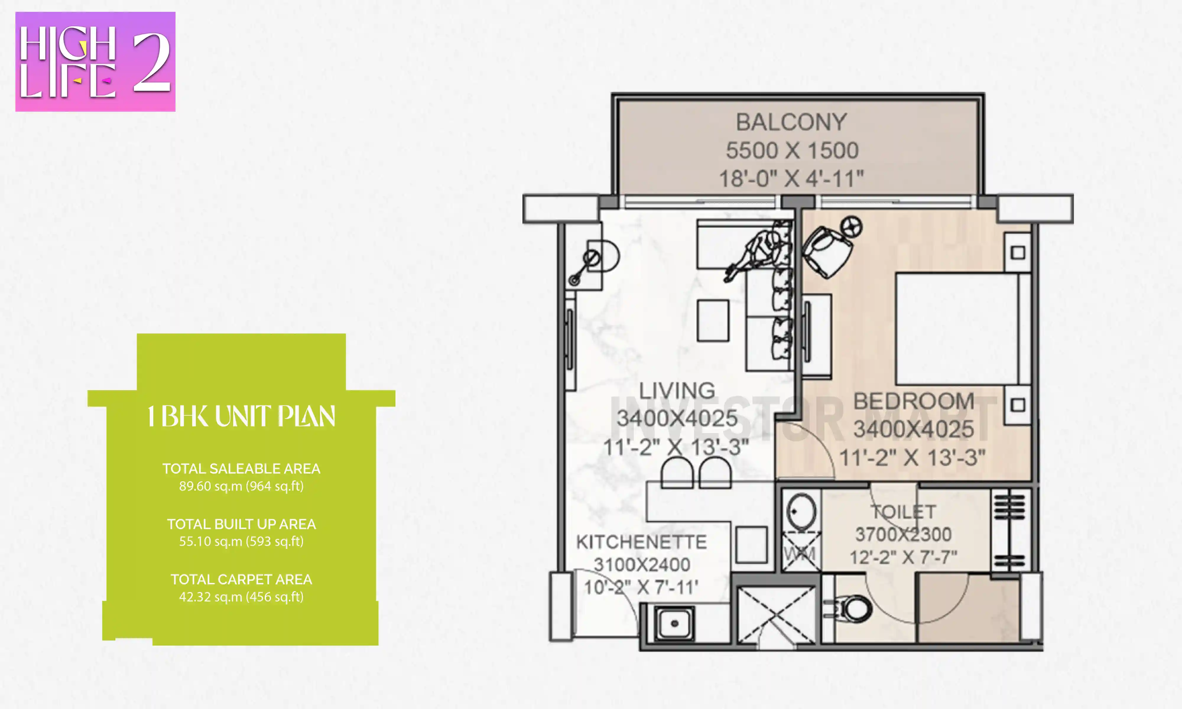 964 Sqft
