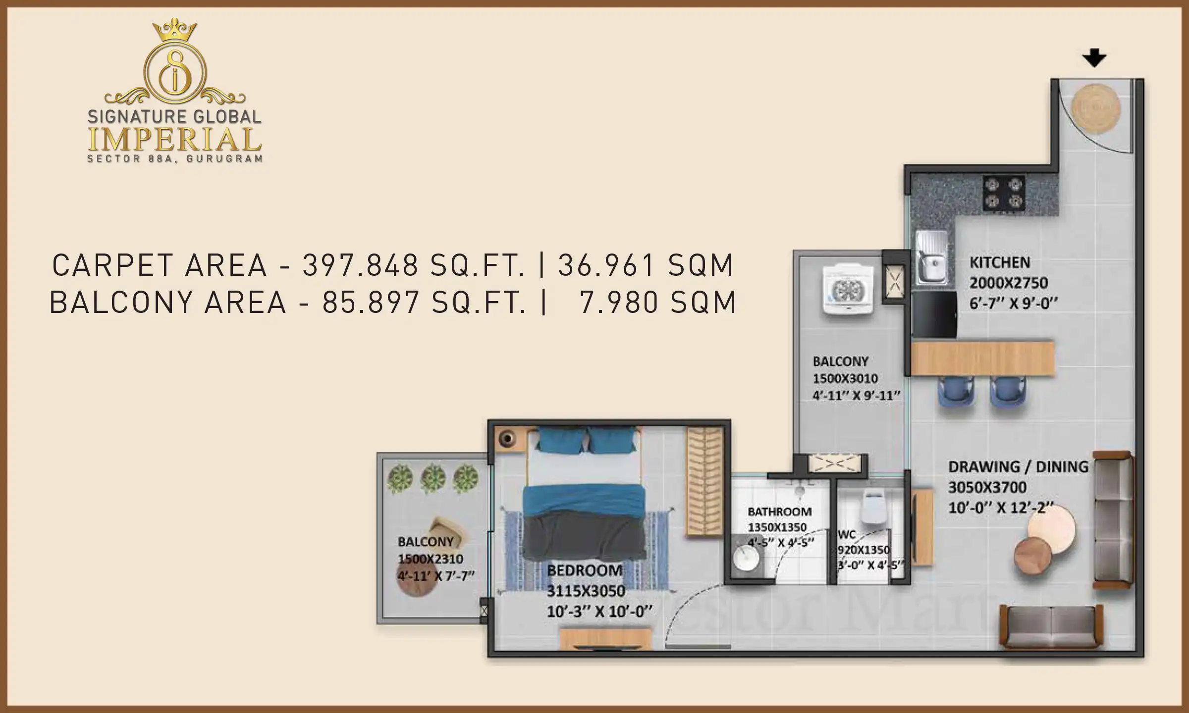 398 Sqft