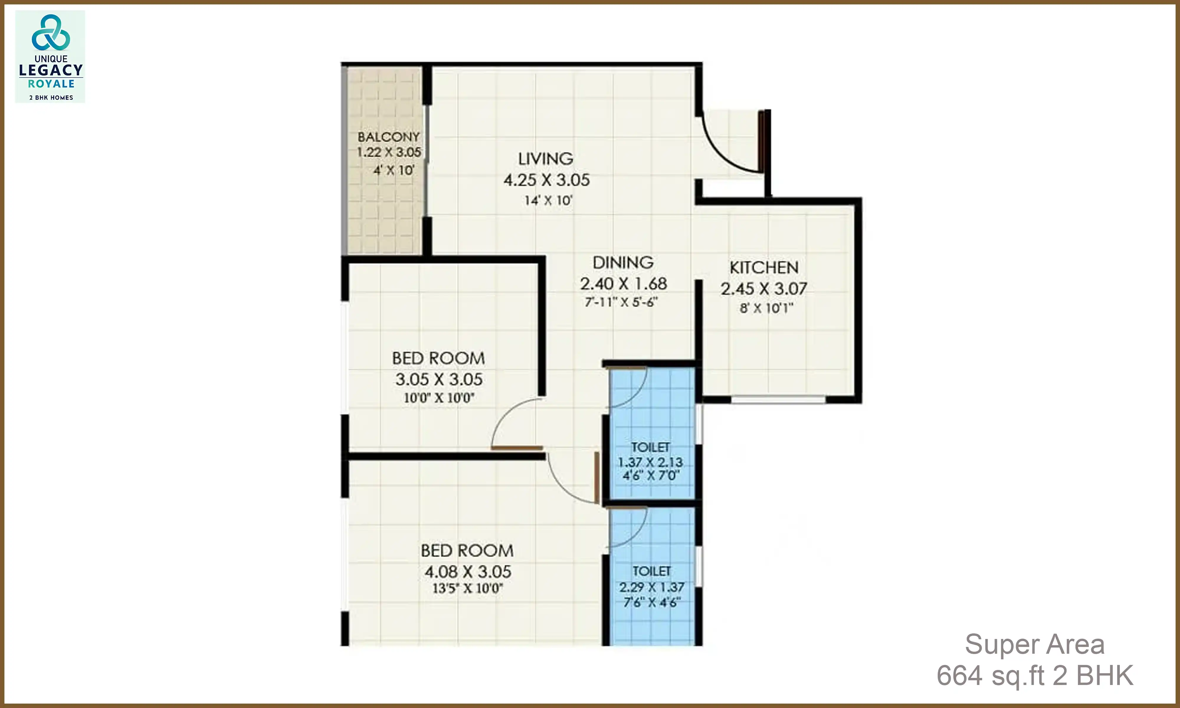 664 Sqft