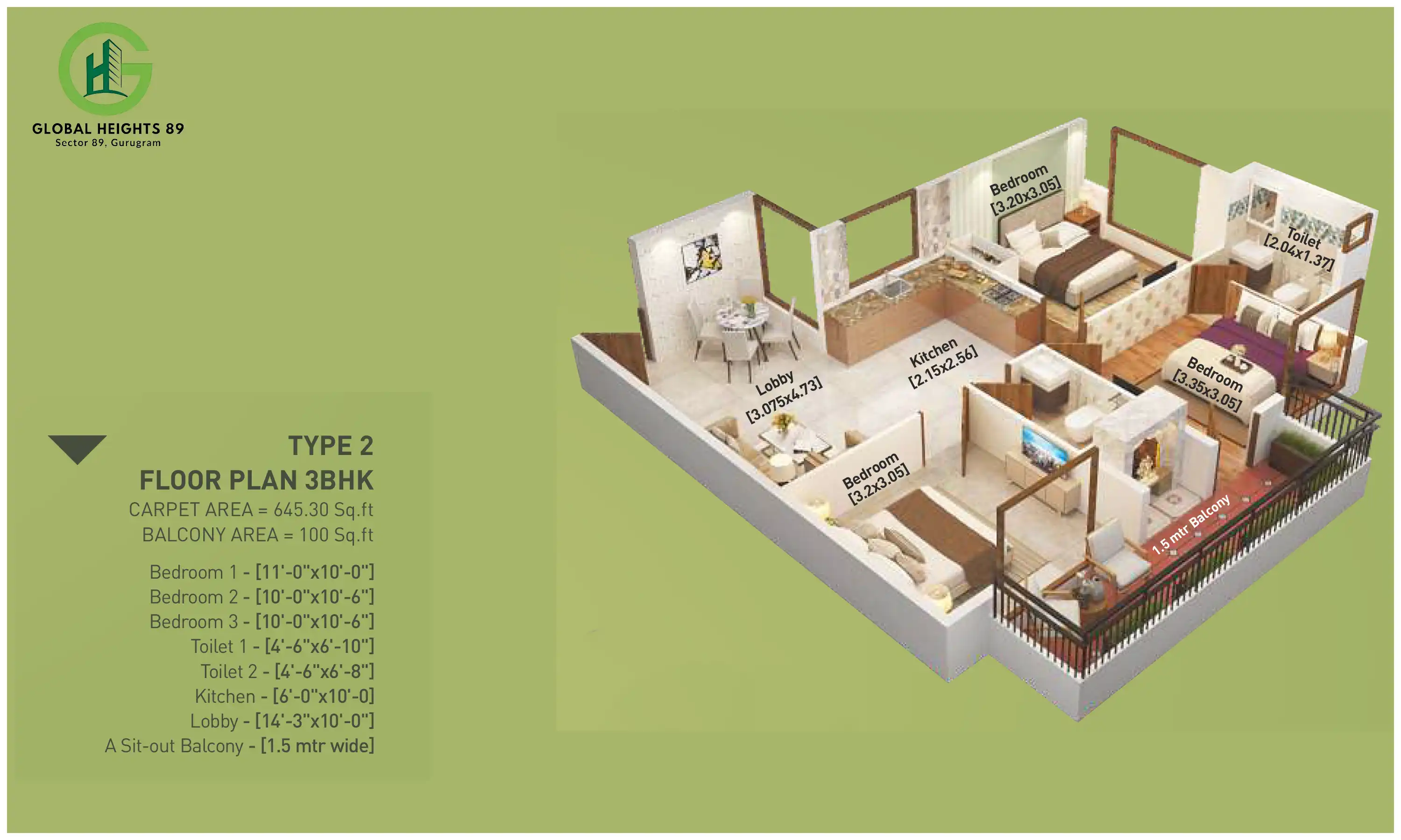 645 Sqft