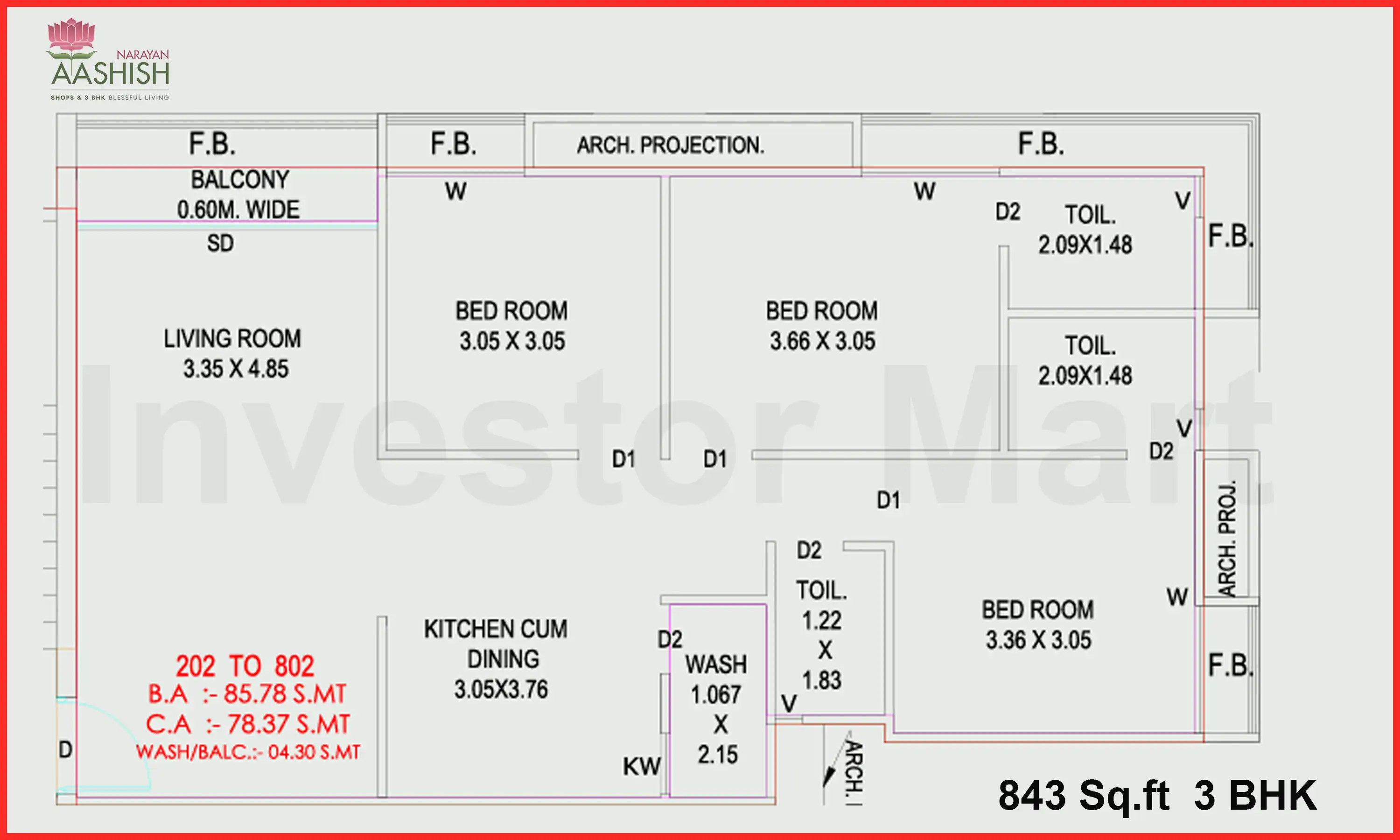 843 Sqft