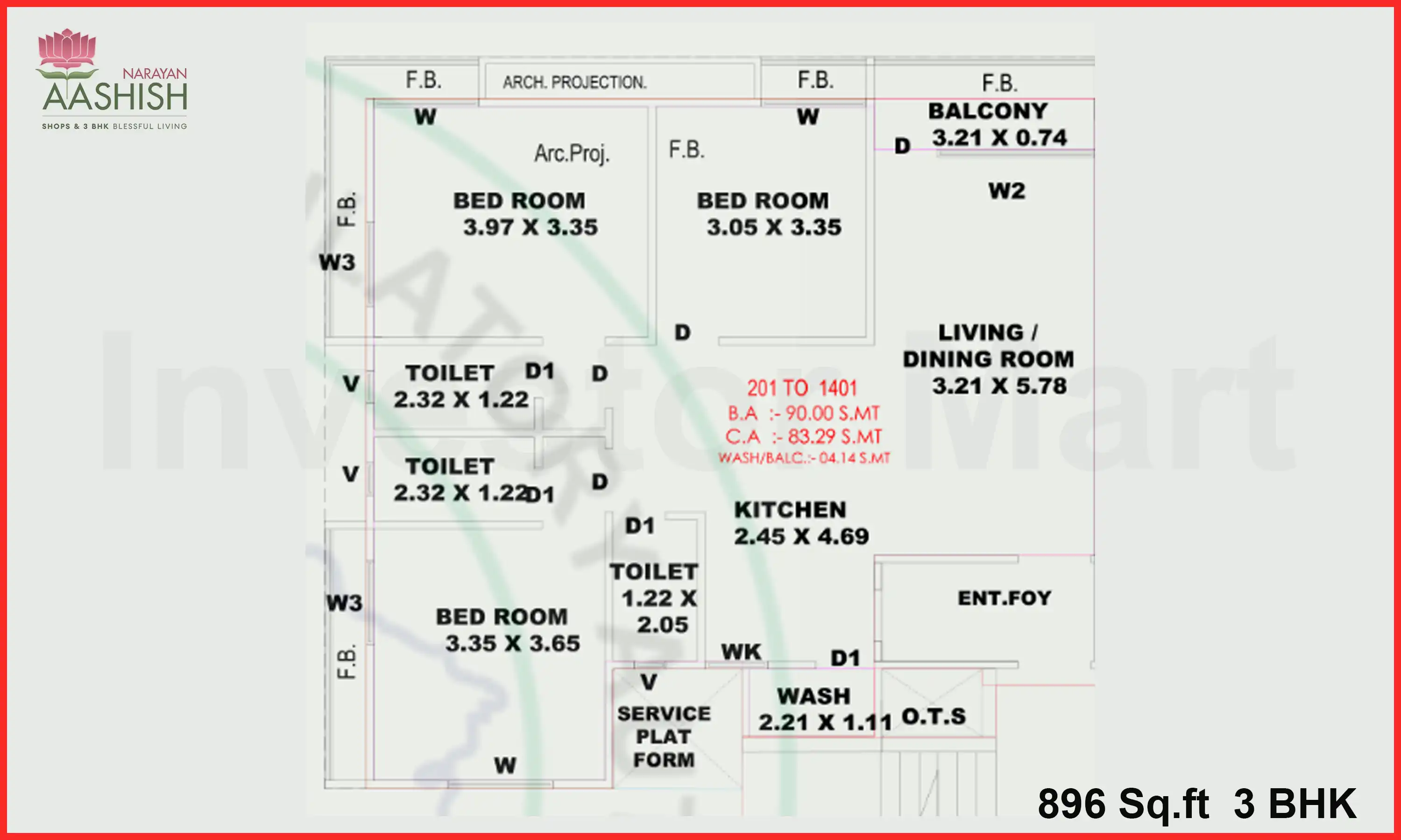 896 Sqft