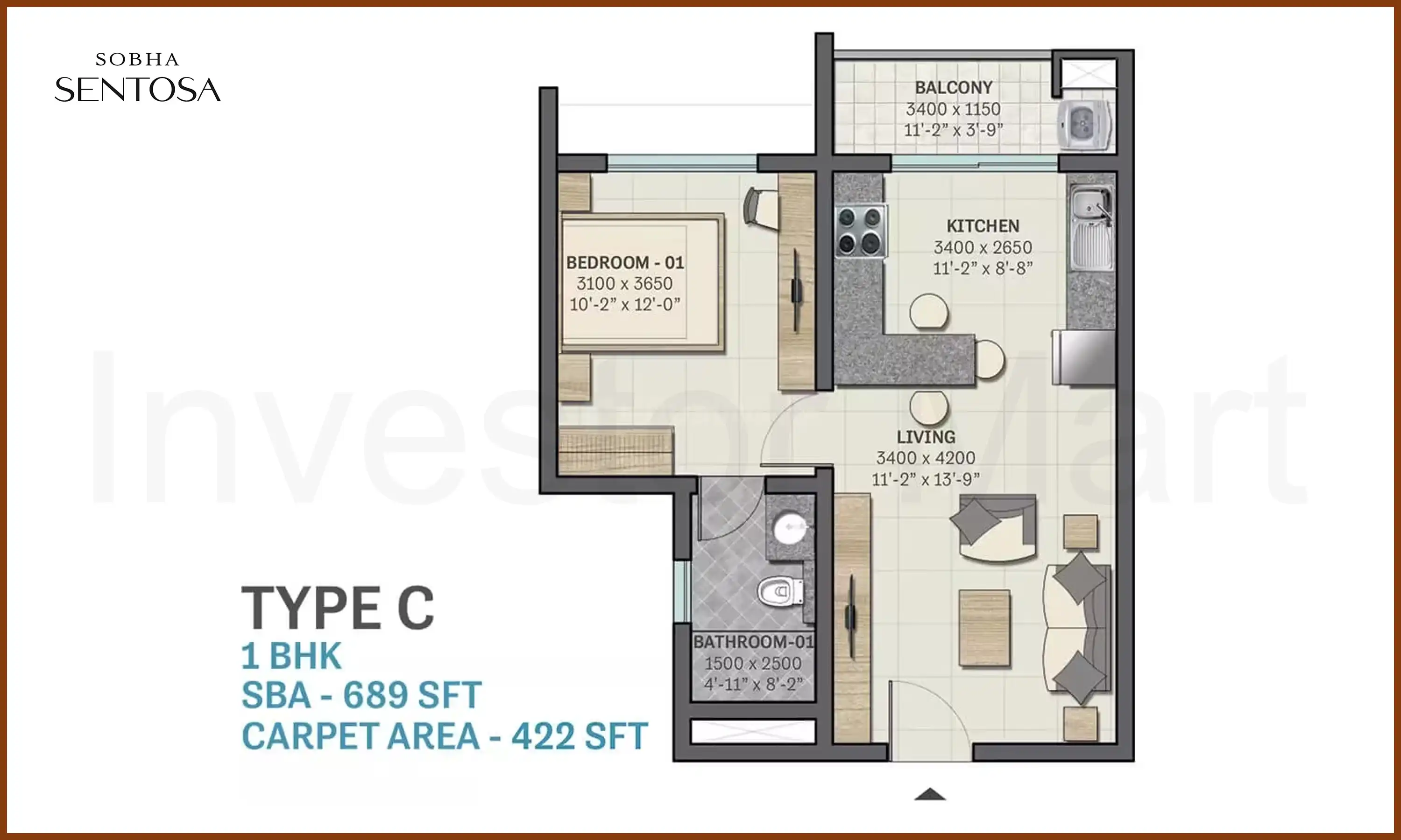 689 Sqft
