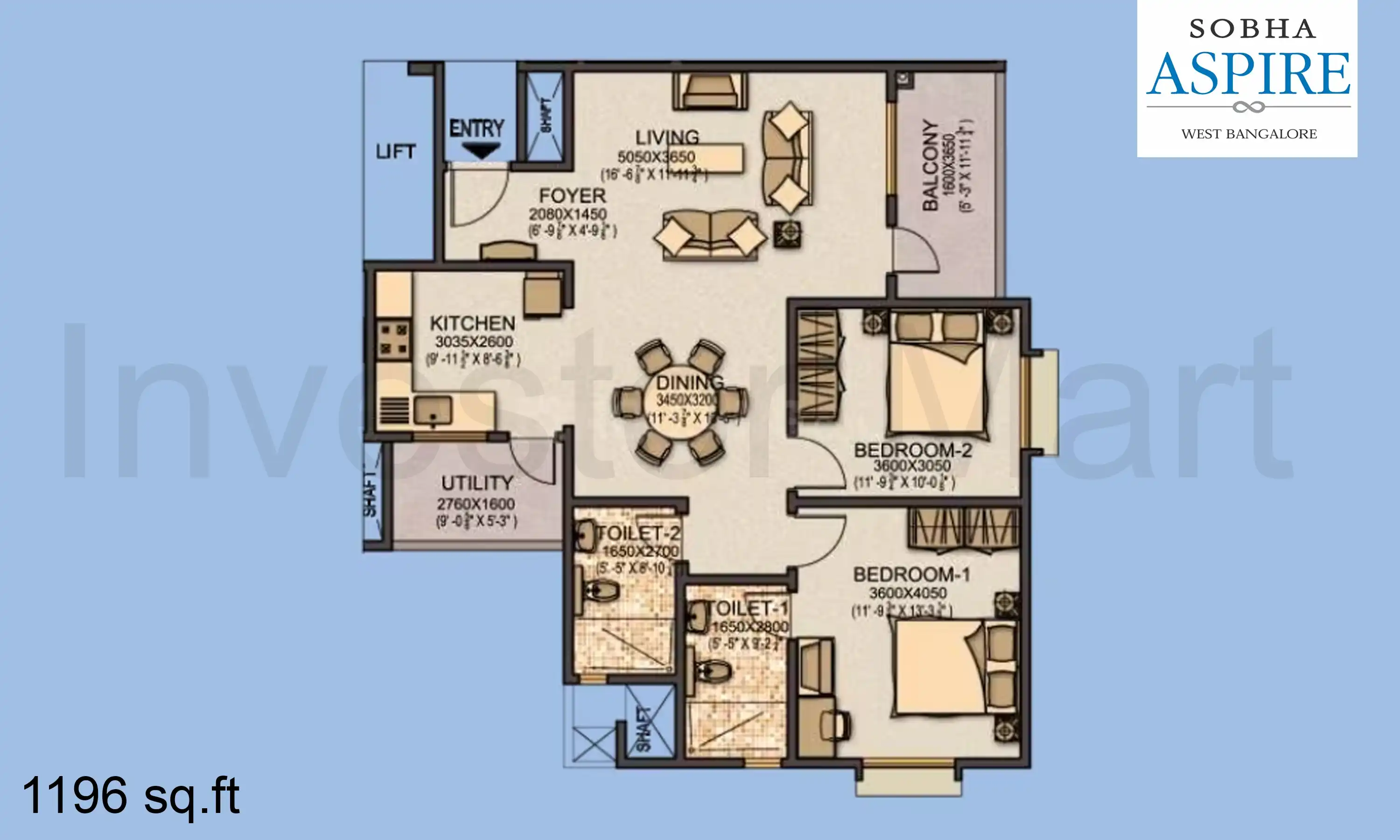 1196 Sqft