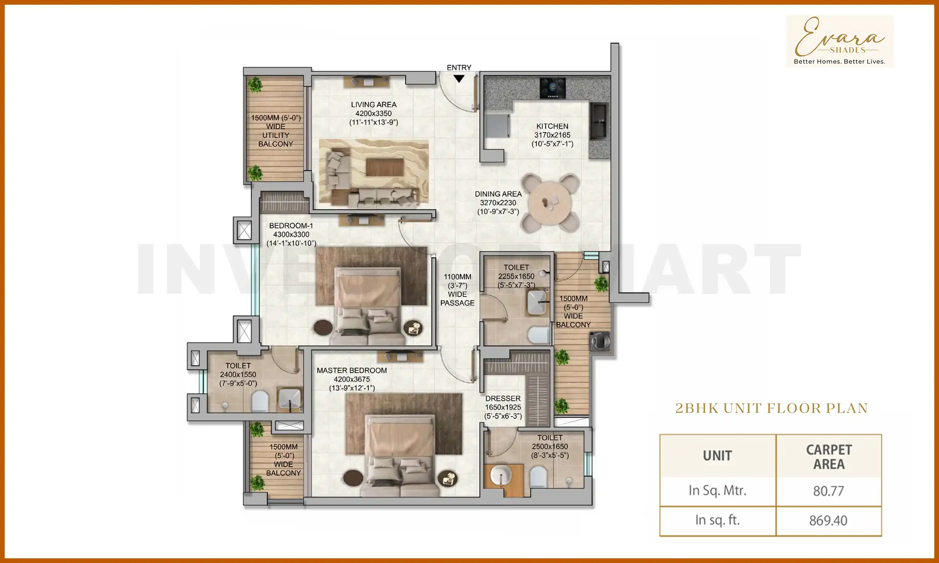 870 Sqft
