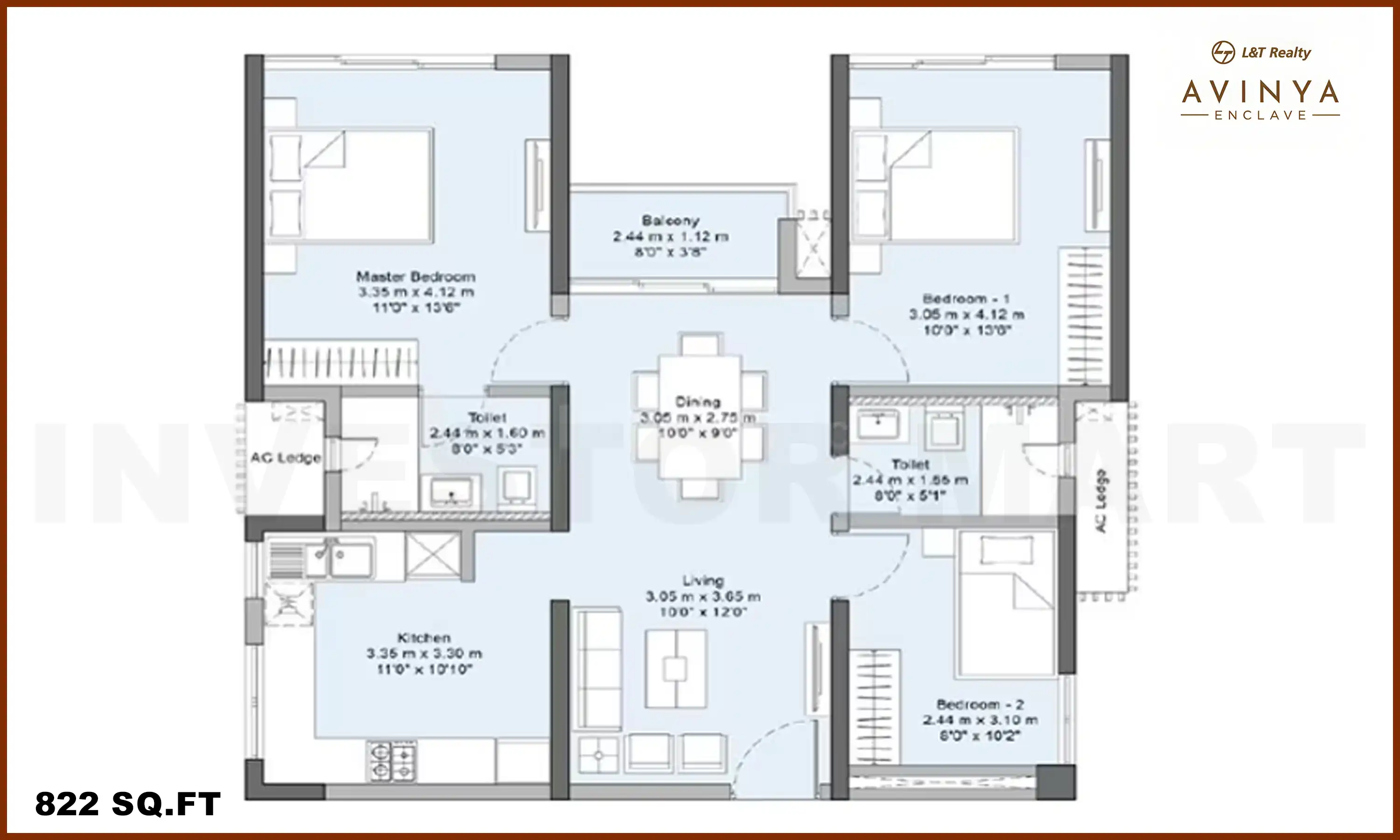822 Sqft