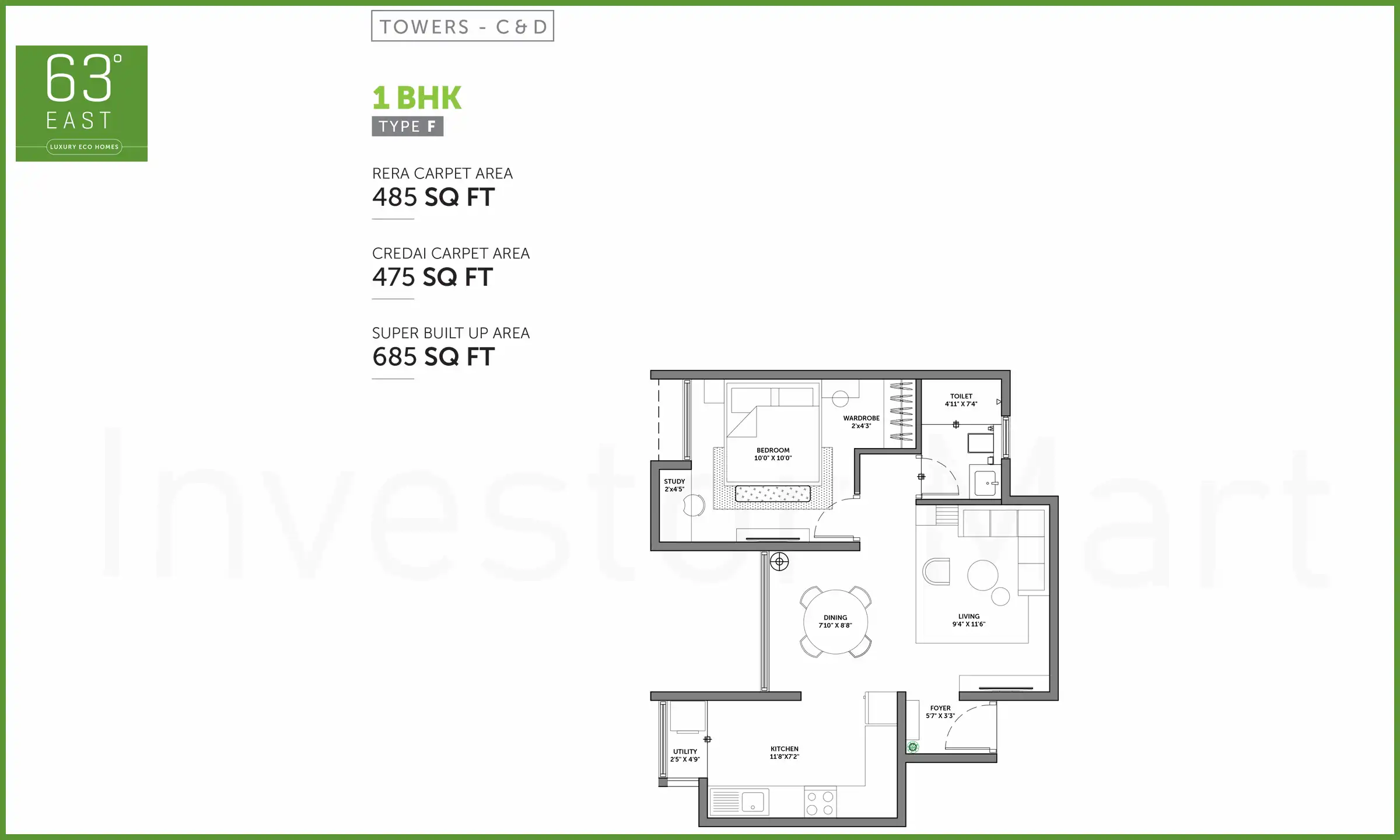 685 Sqft
