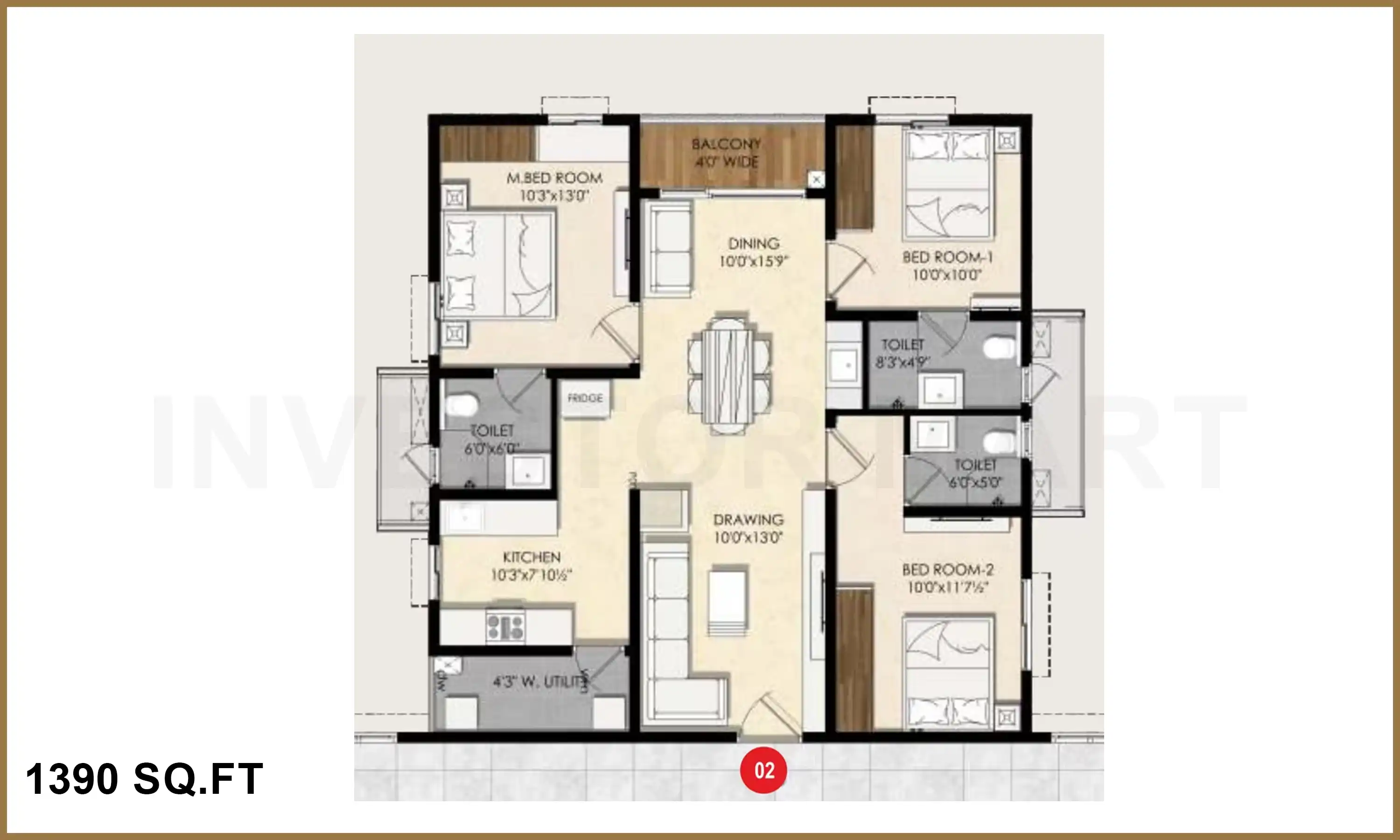 1390 Sqft