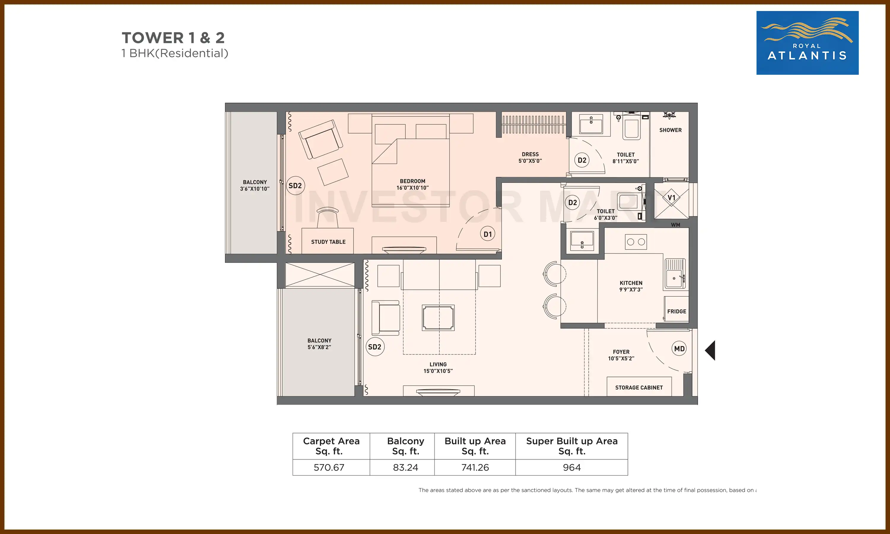 964 Sqft