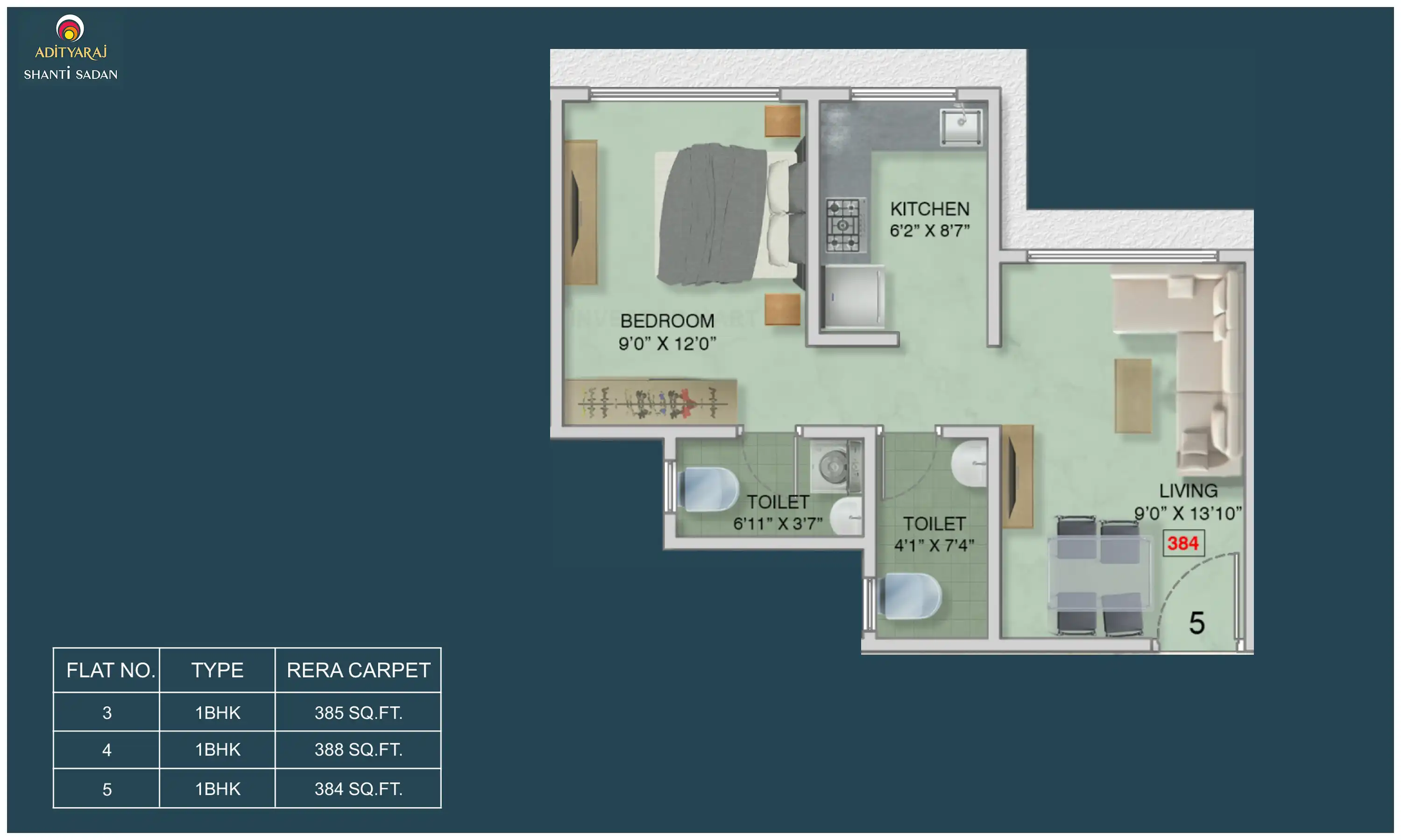 384 Sqft