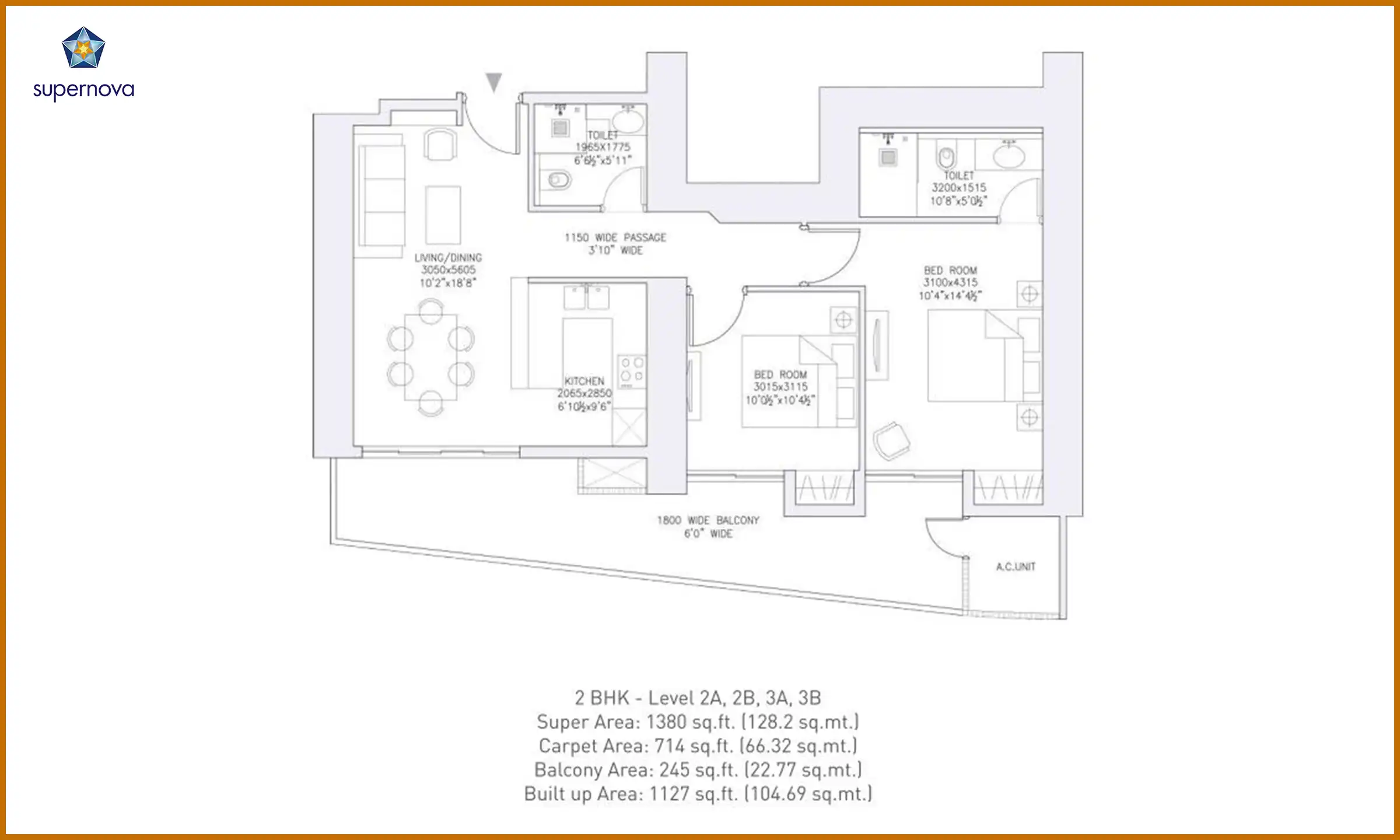 1380 Sqft