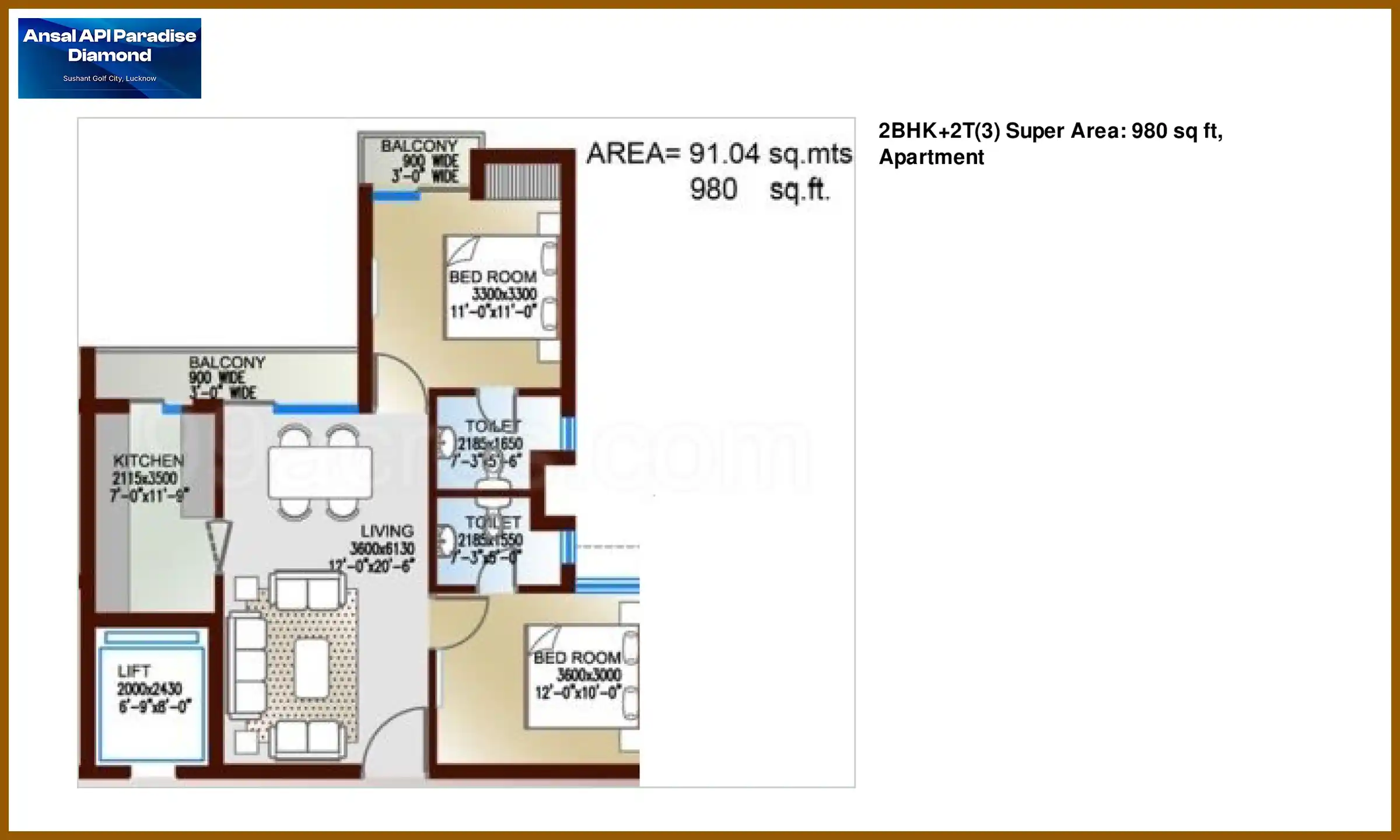 980 Sqft